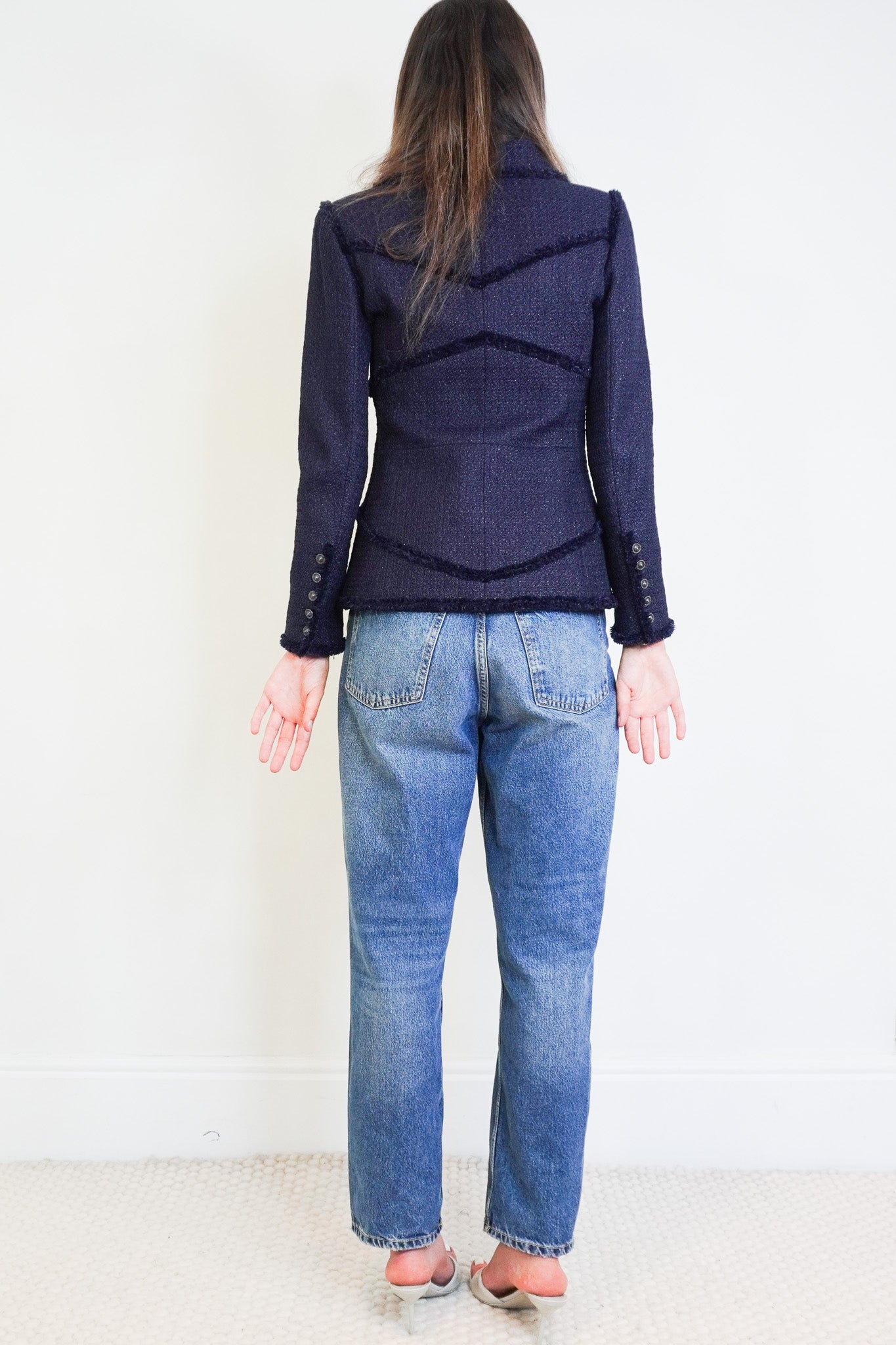 Back image of the Chanel Navy Blue Boucle Zip Jacket 2009