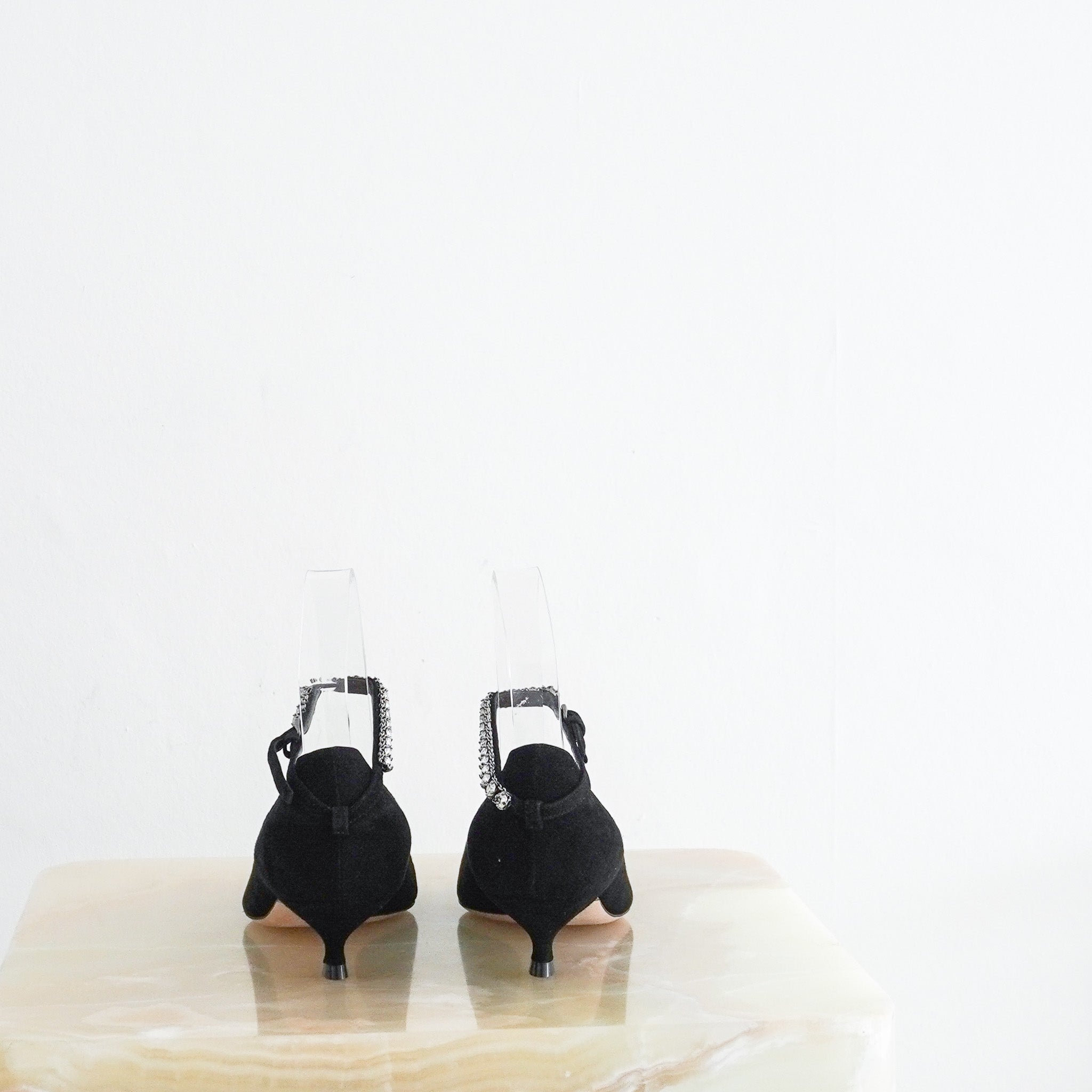 Back image of the Dior J'Adior Suede Kitten Heel Pumps in Black