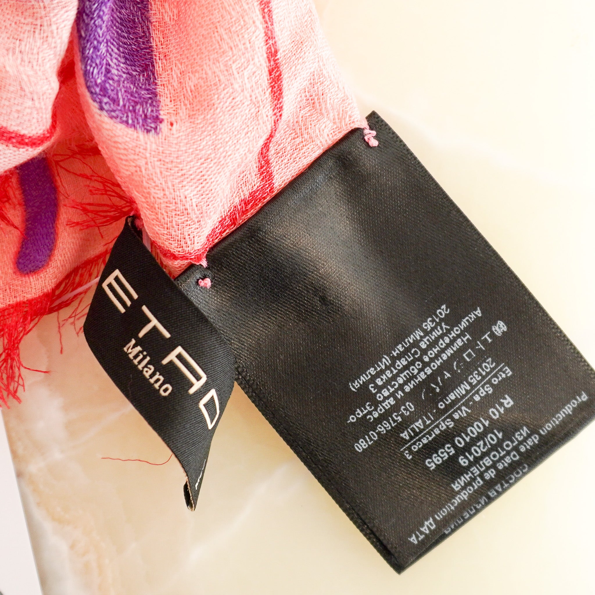 Back image of the Etro Pink Patterned Wool Scarf