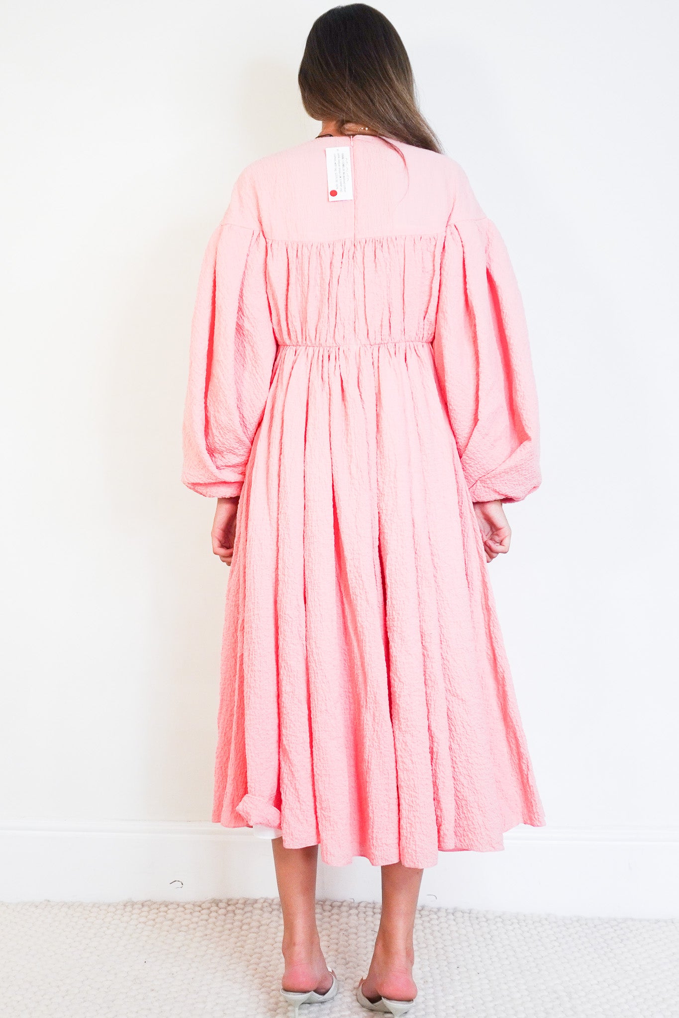 Back image of the NEW Emilia Wickstead Pink Cotton Cloqué Midi Dress