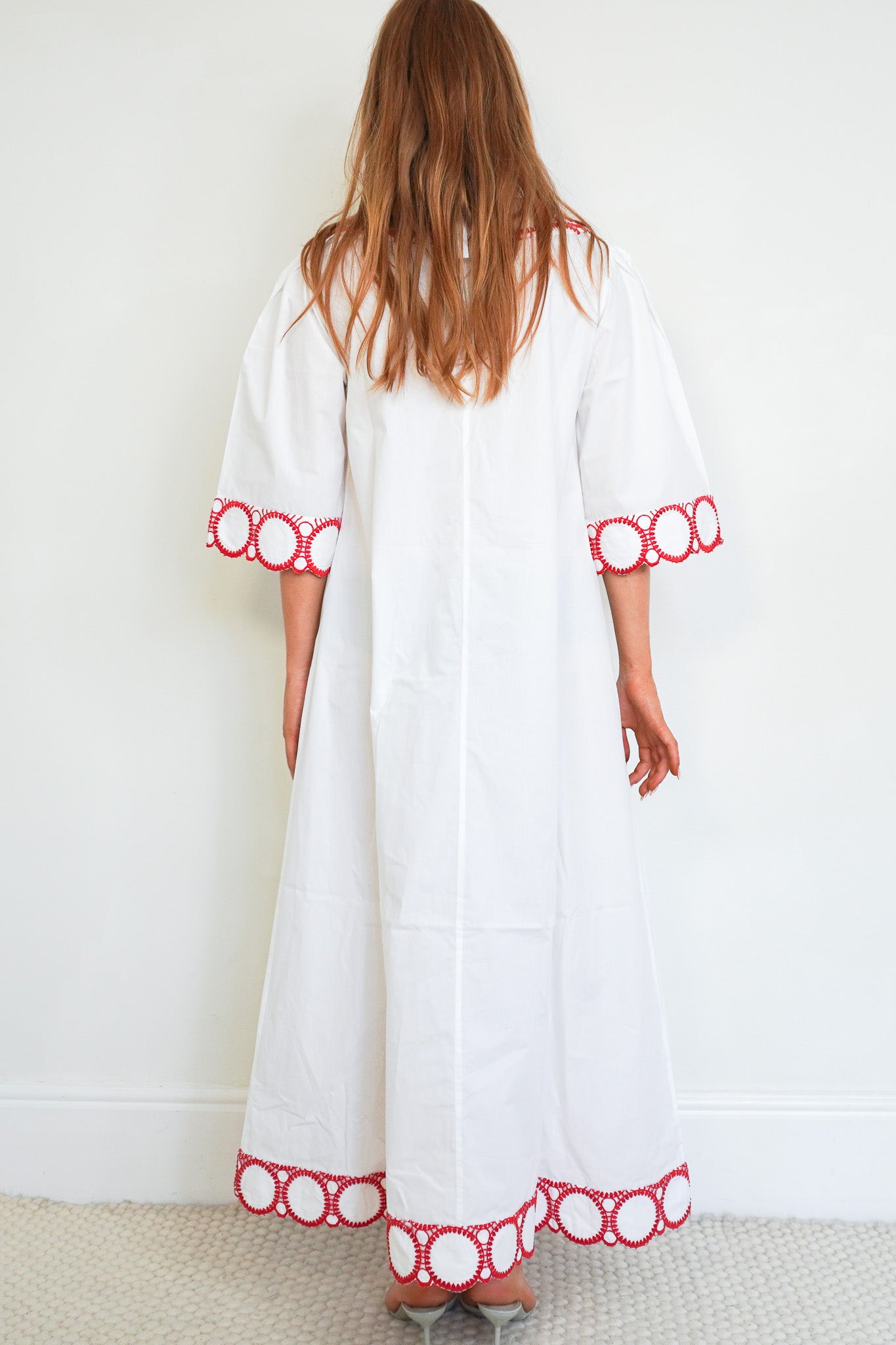 Back image of the Rae Feather Red Embroidered Dress