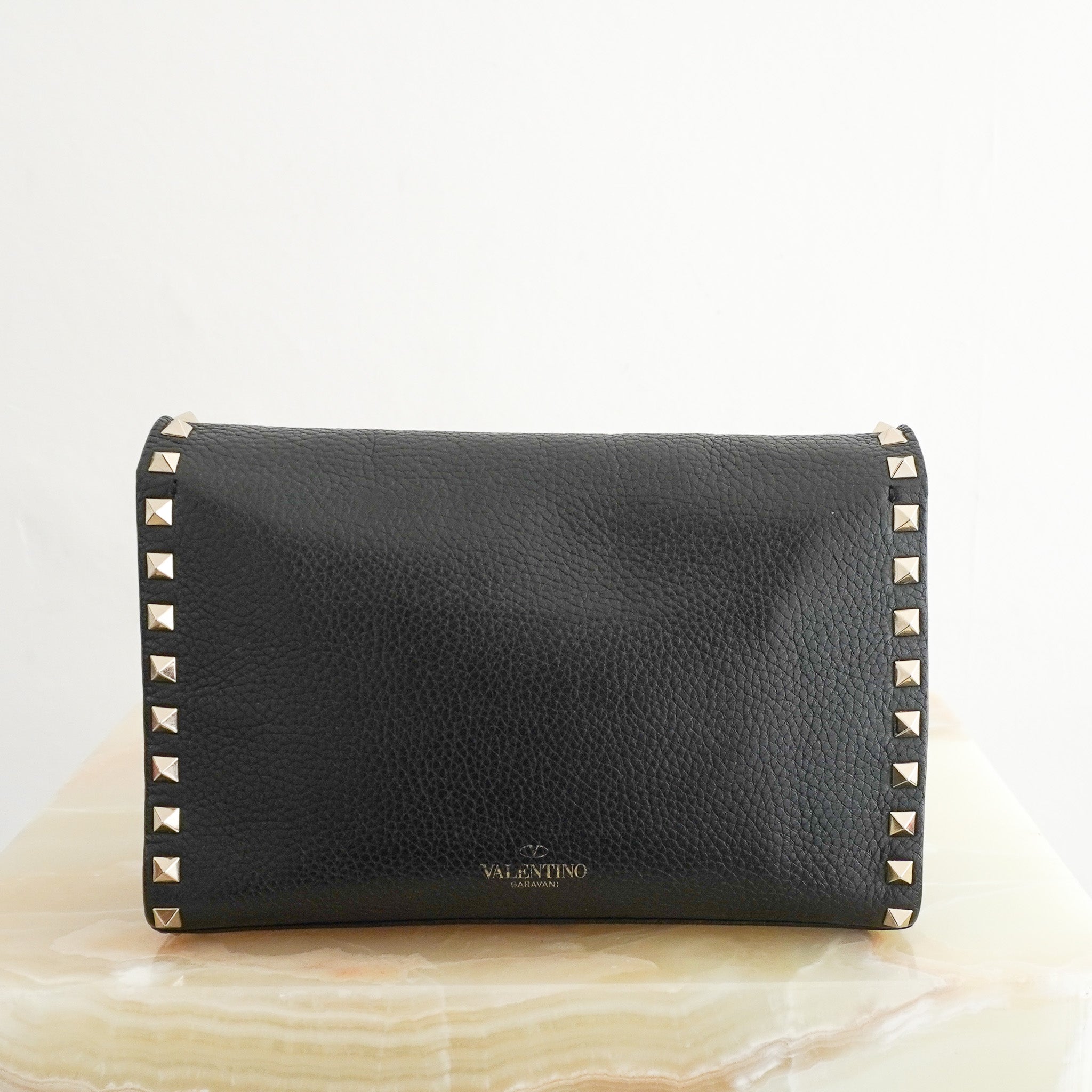 Garavani Rockstud Small Shoulder Bag Grey Grained Calfskin RRP (£1000) | Authentic Preloved - Reloved Again