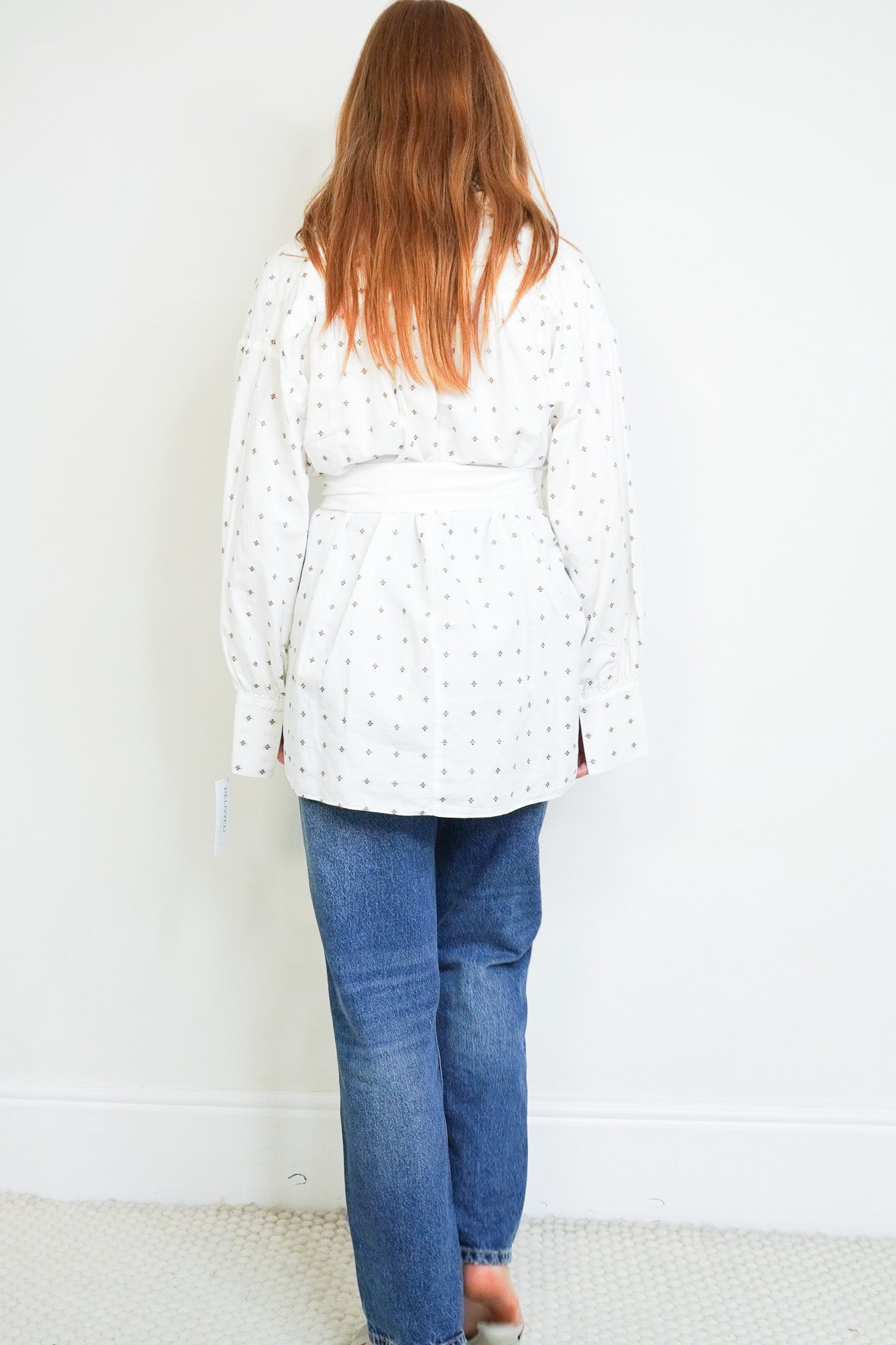 Back image of the Wiggy Kit White with Olive Clip Dot Blouse