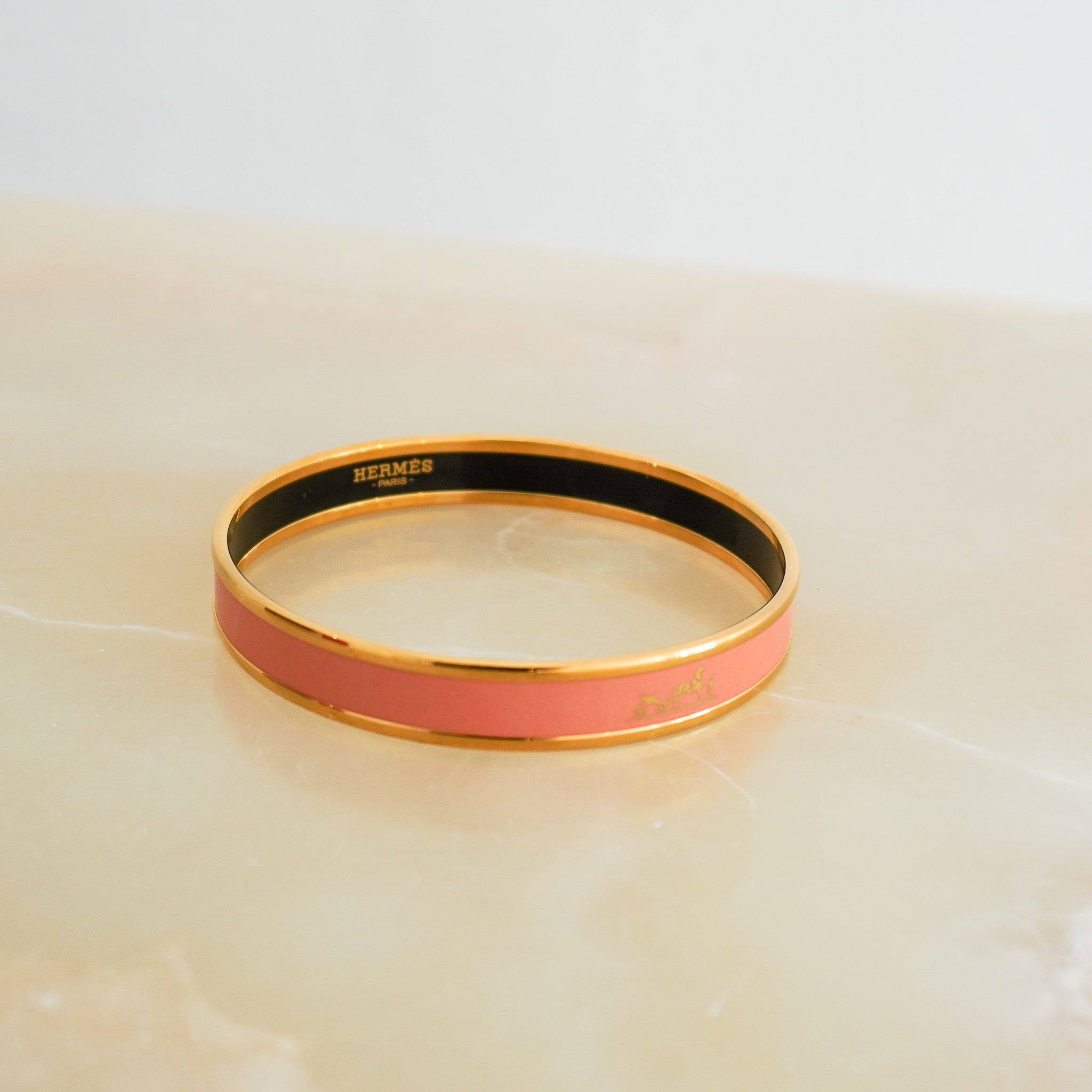 Back mage of the Hermes Pink Enamel Bracelet in Gold Plated Metal
