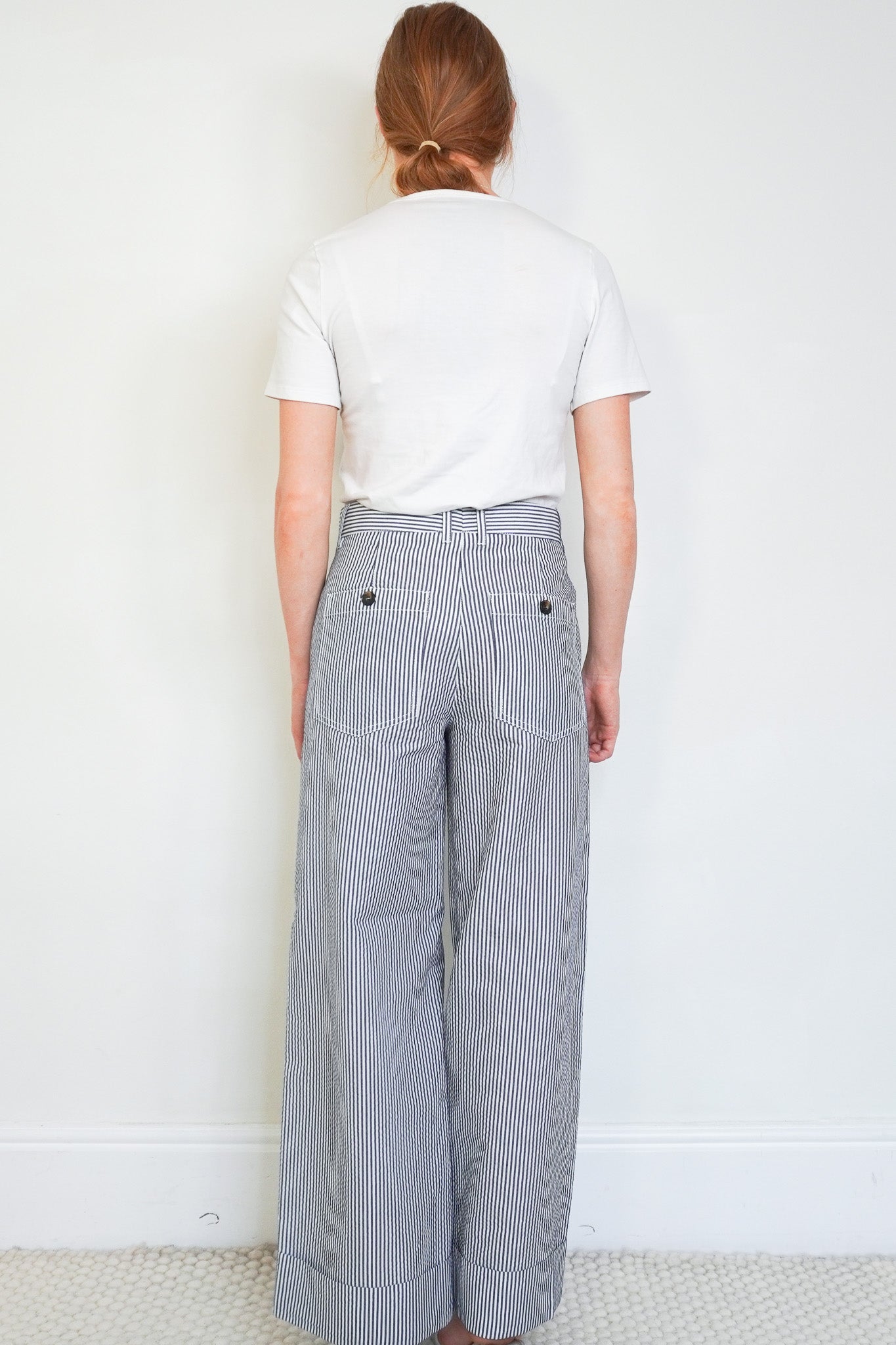 Me+Em White and Blue Pinstripe Trousers RRP £350 | Authentic Preloved - Reloved Again