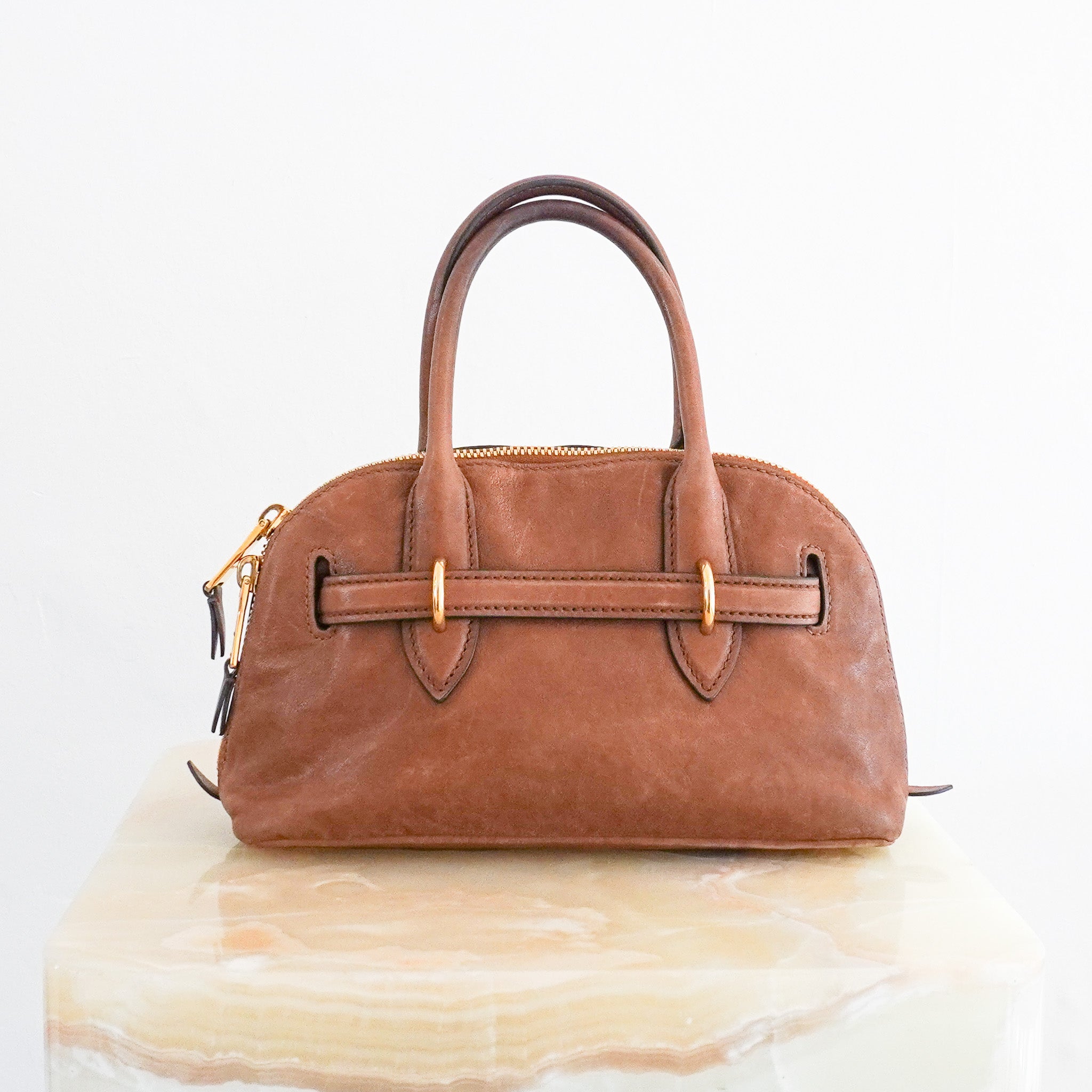 Miu Miu Aventure Nappa Leather Top Handle Bag in Oak (RRP £2,950) | Authentic Preloved - Reloved Again