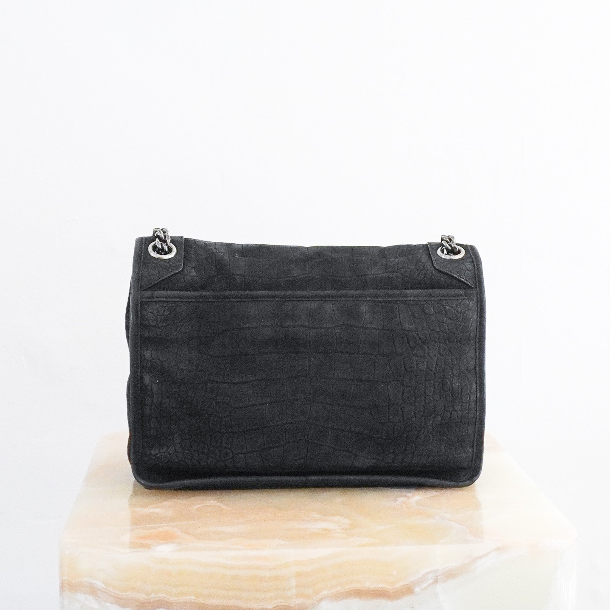Back photo of the Saint Laurent Niki Shoulder Bag in Black Croc