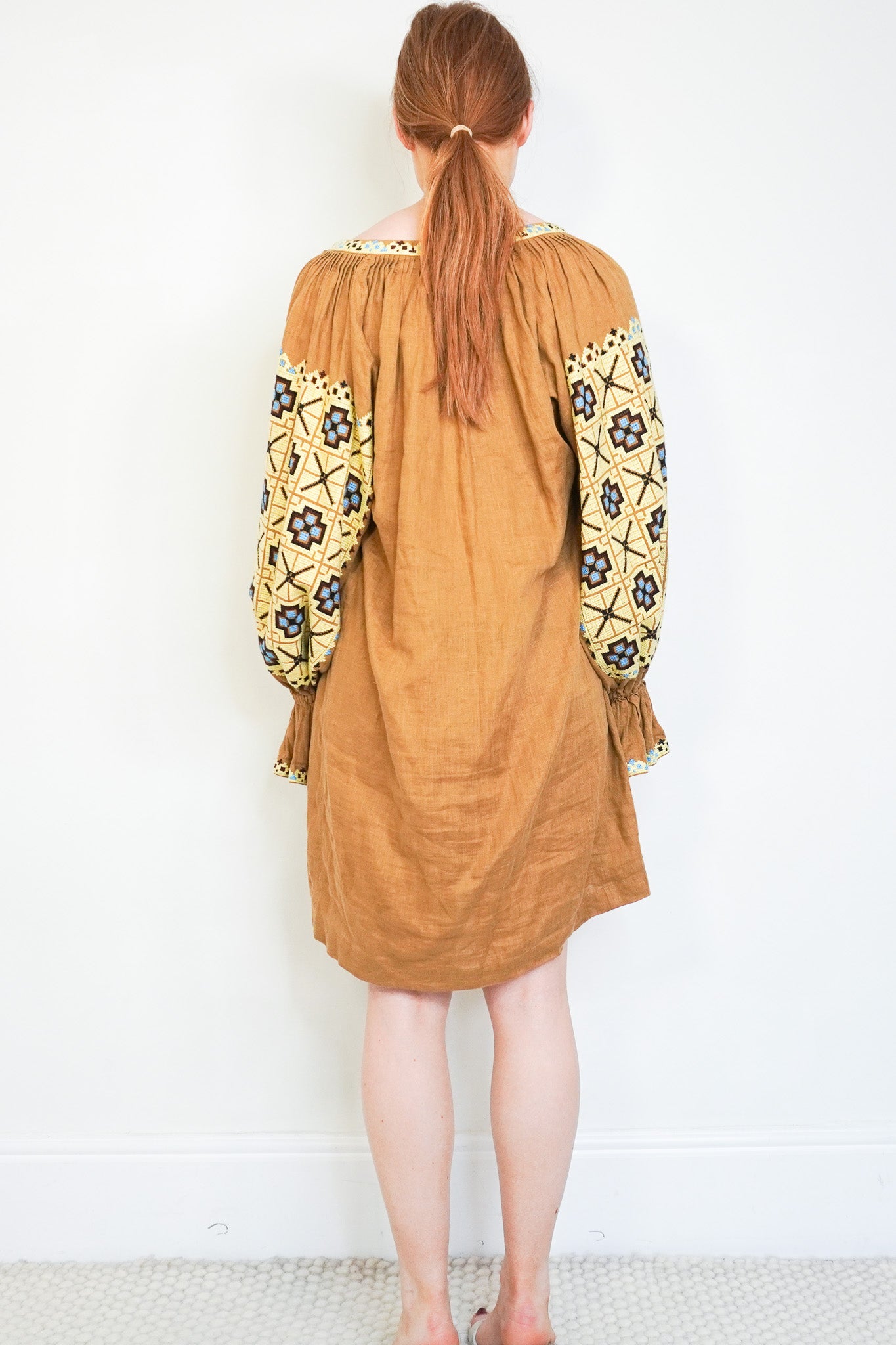 Vita Kin Camel Linen Embroidered Mini Dress (RRP £1,300) | Authentic Preloved - Reloved Again