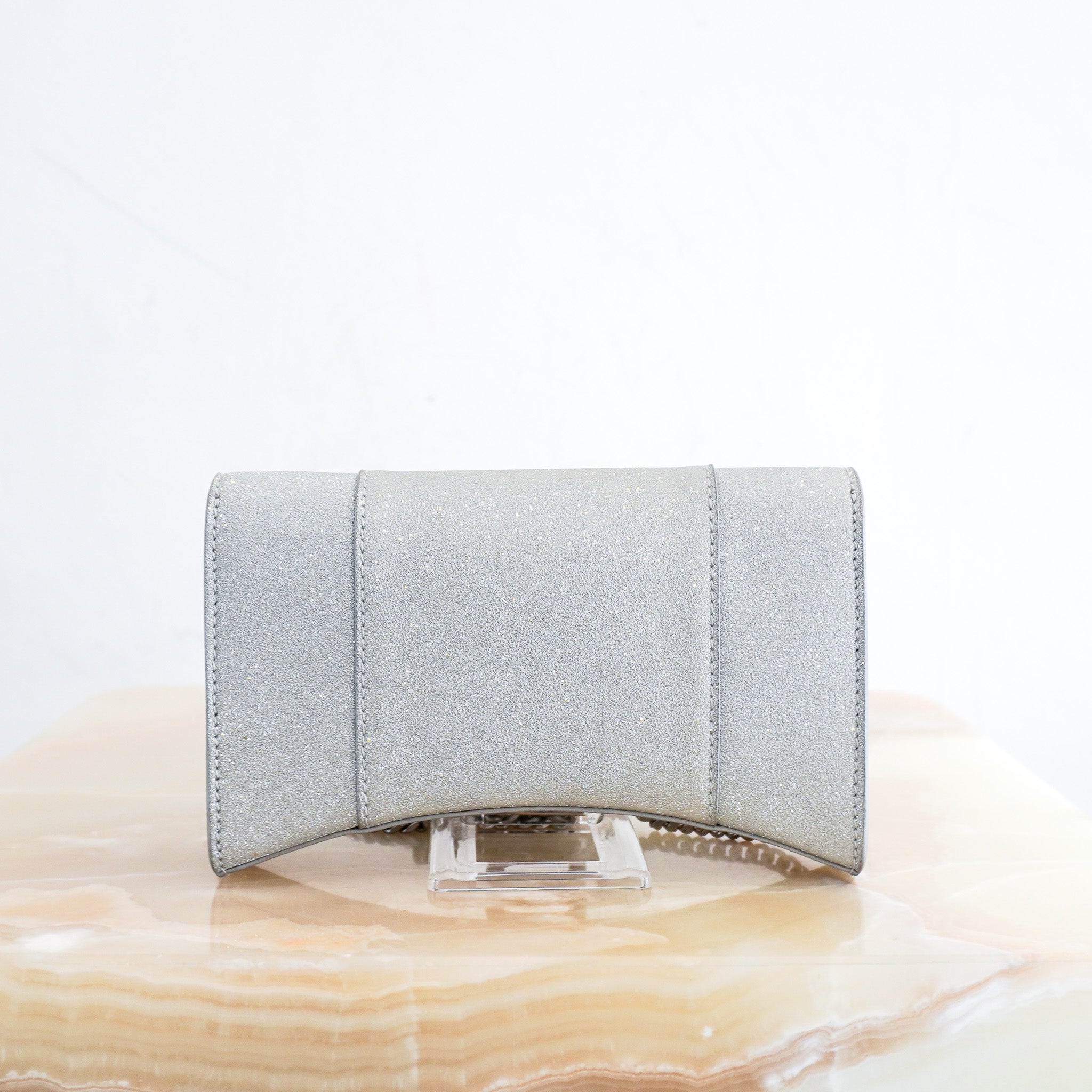 Balenciaga Grey Glitter XS Hourglass Wallet on Chain RRP £950 | Authentic Preloved - Reloved Again