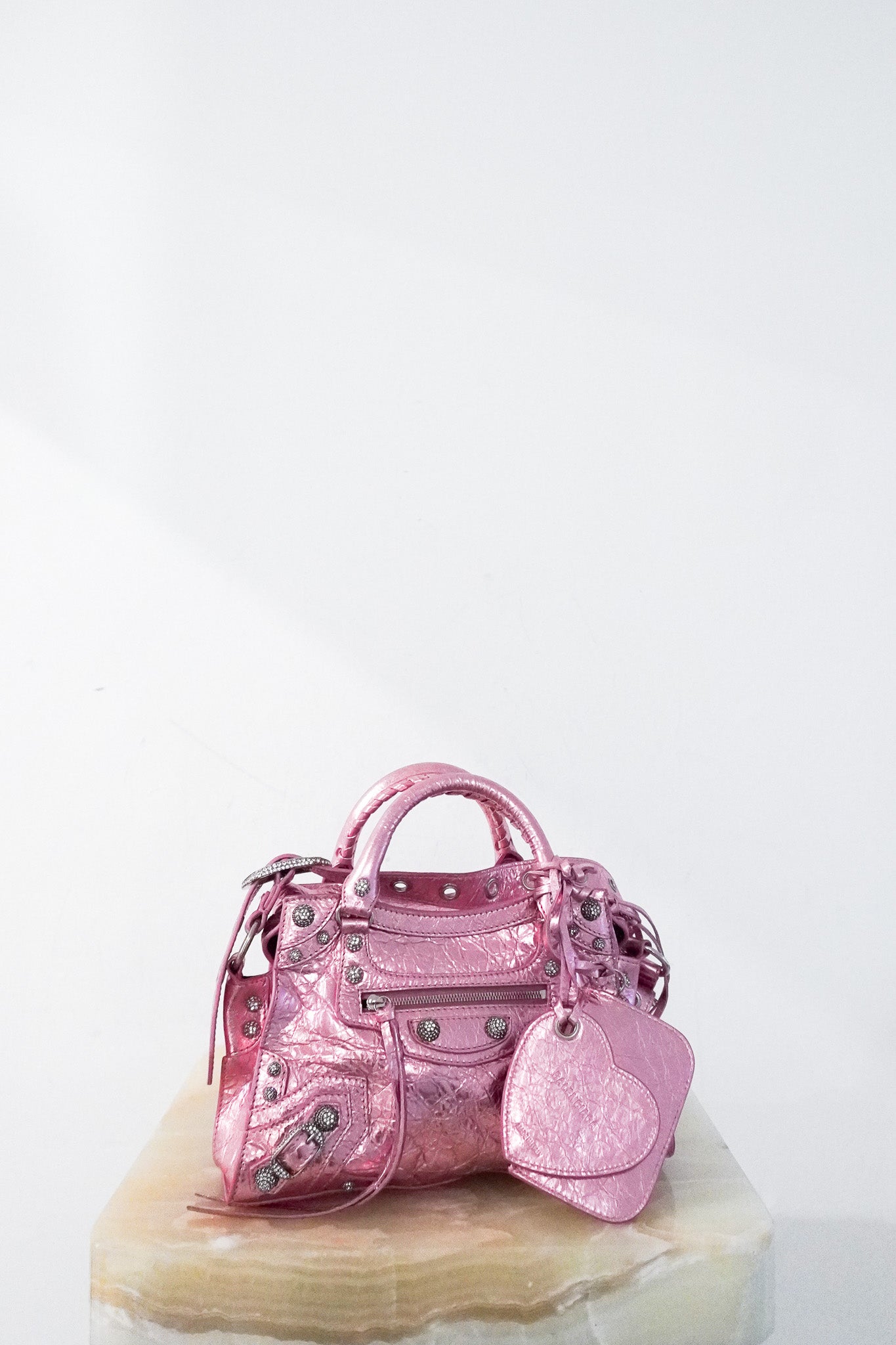 Balenciaga-Neo-Cagole-XS-Bag-in-Metallic-Pink-front-picture-chelsea-london