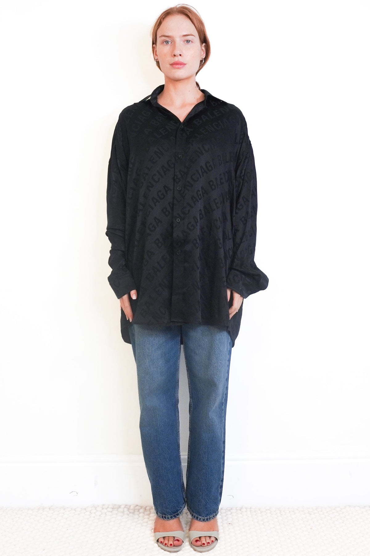 Balenciaga Black Silk Logo Blouse (RRP £1500) | Authentic Preloved front