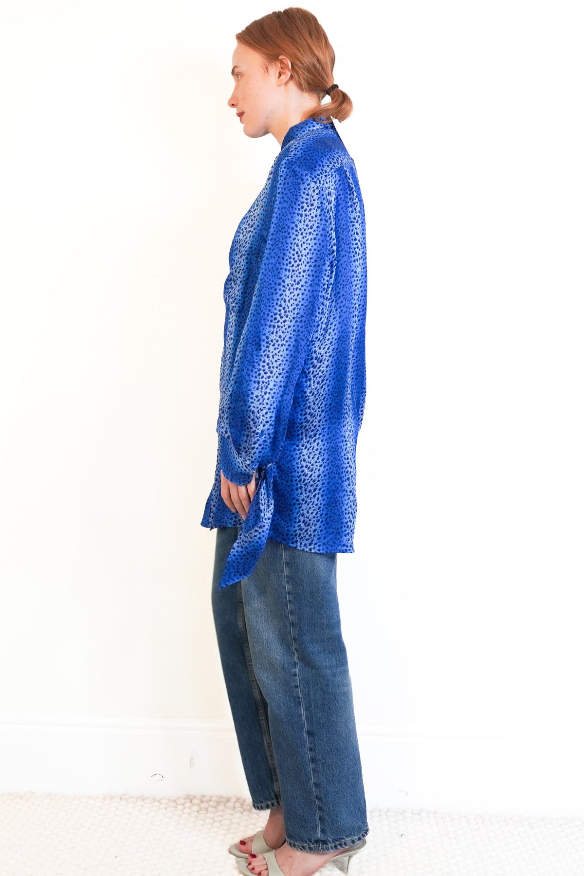 Balenciaga Blue Animal Print Silk Blouse Side
