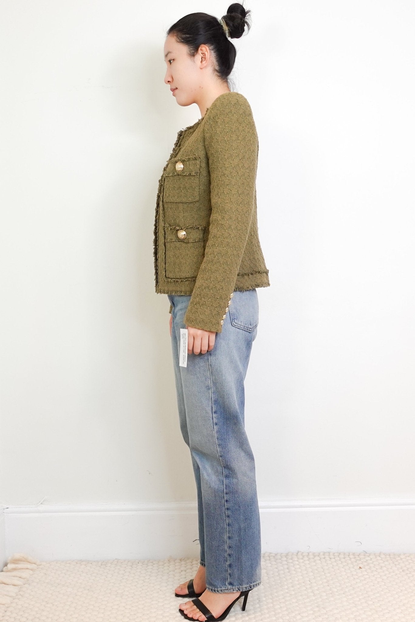 Balmain Khaki Green Frayed Boucle Blazer RRP £1700 | Authentic Preloved - Reloved Again