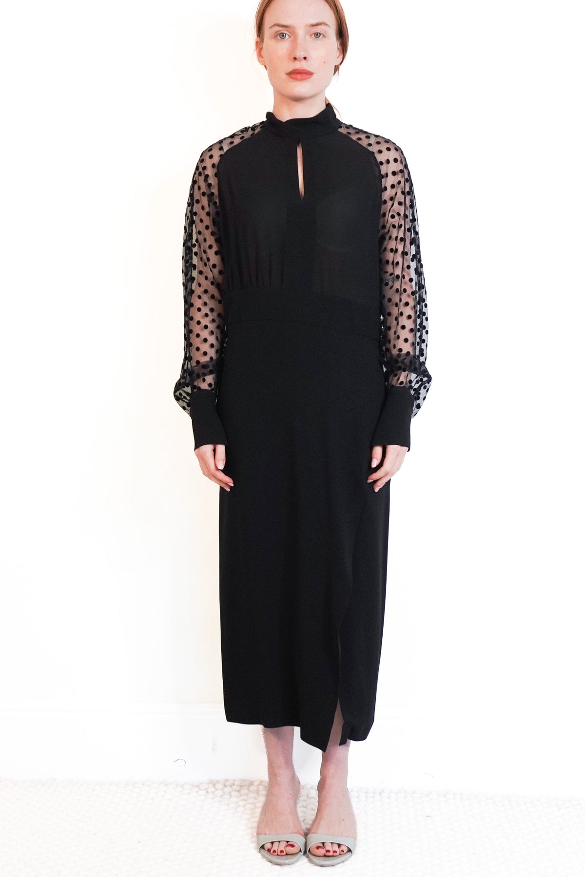 Balmain Black Chiffon Sleeve Dress Front