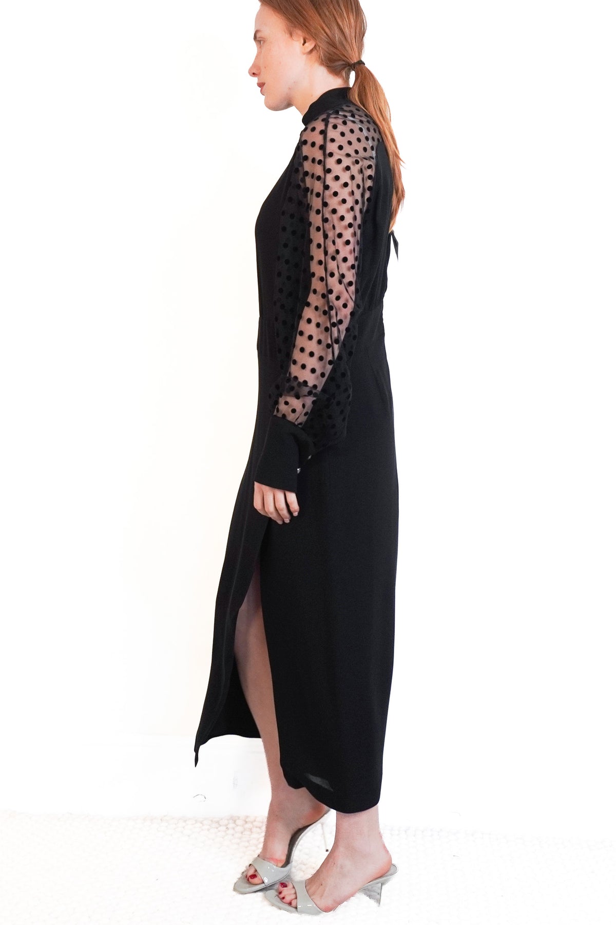 Balmain Black Chiffon Sleeve Dress Side