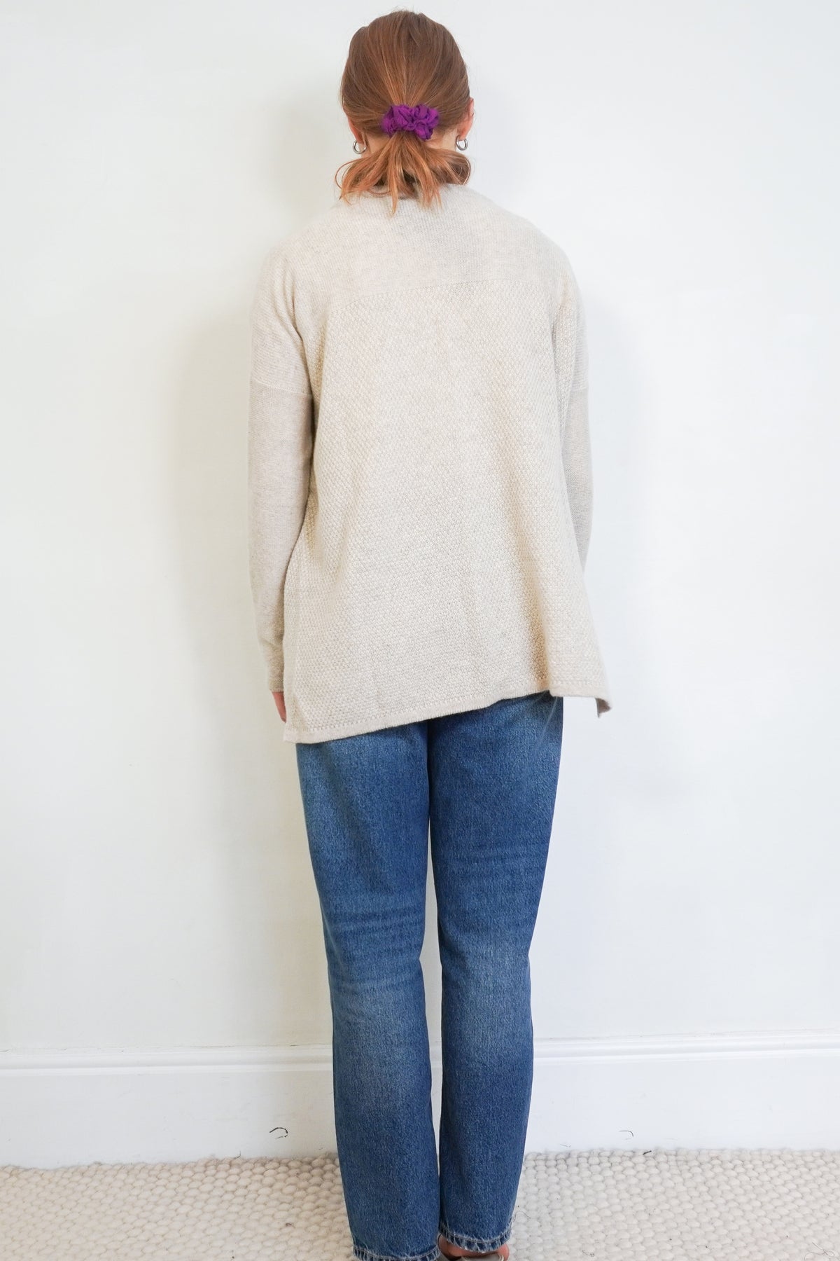 Bamford Beige Textured Cashmere Cardigan back photo chelsea london