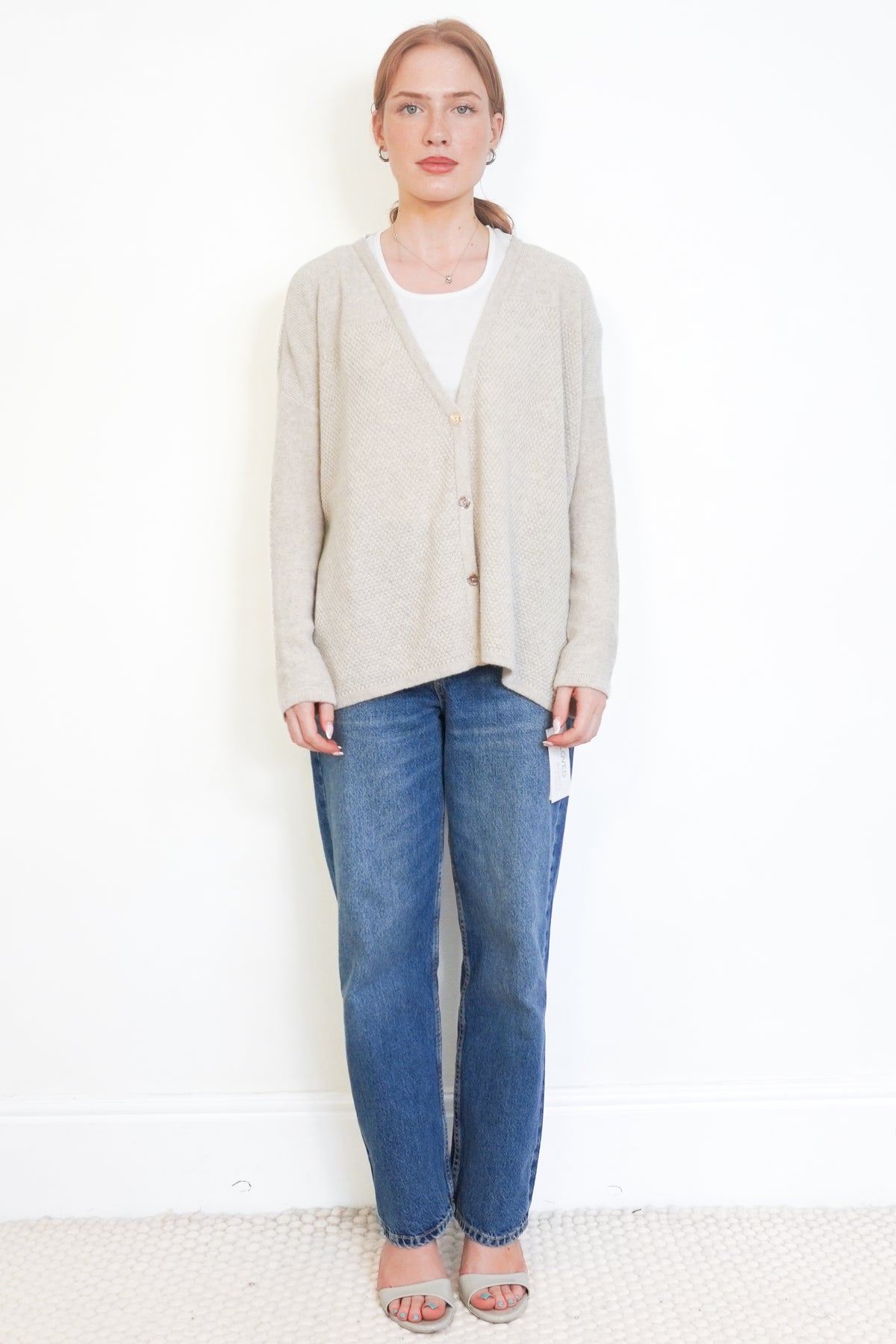 Bamford Beige Textured Cashmere Cardigan front photo chelsea london
