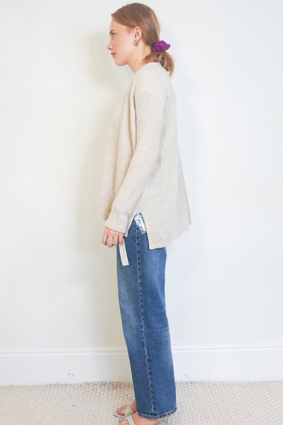 Bamford Beige Textured Cashmere Cardigan side photo chelsea london