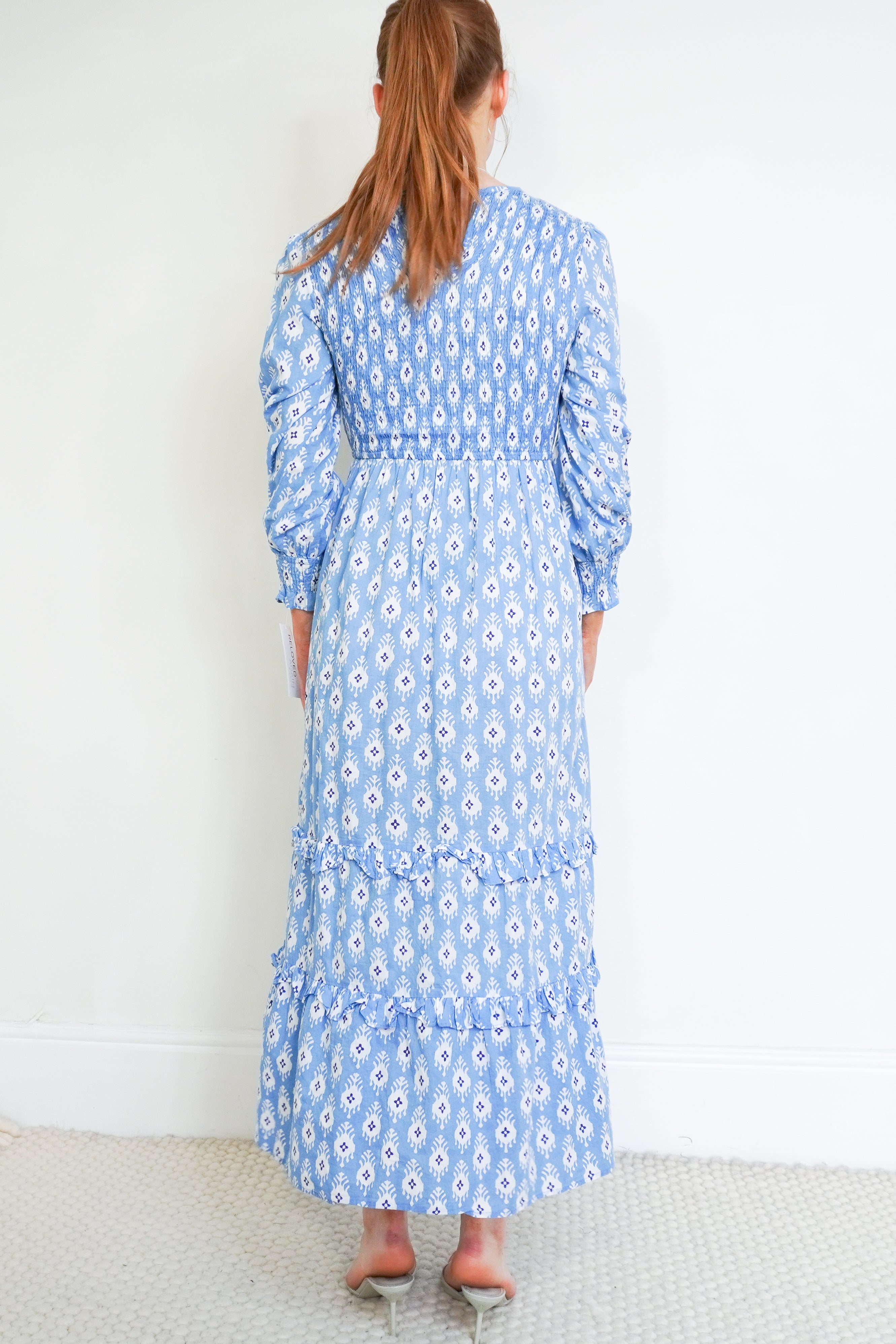 Blue Pink City Prints Dress back photo chelsea london