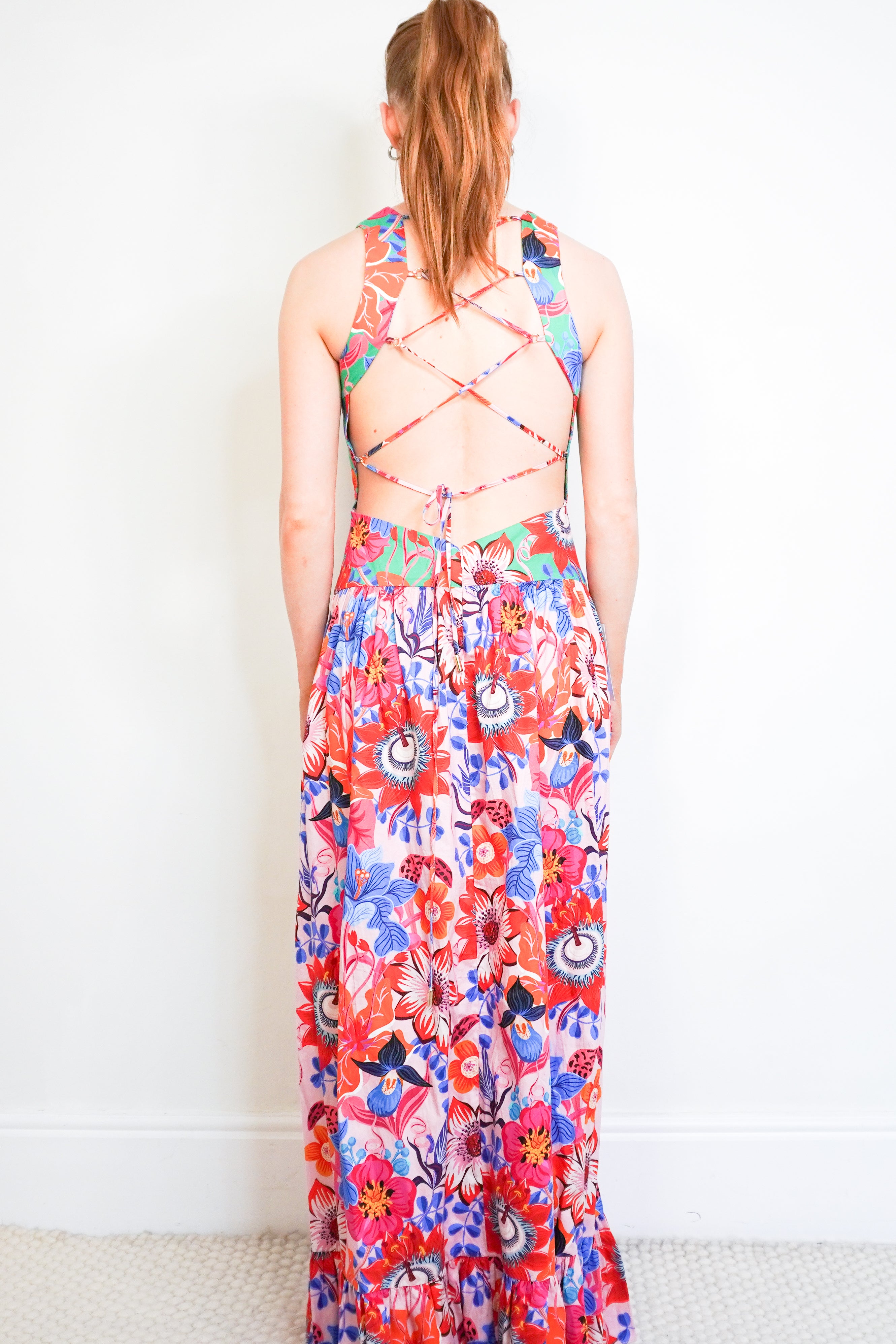Borgo de Nor Amara Open-Back Floral Cotton Maxi Dress back photo chelsea london