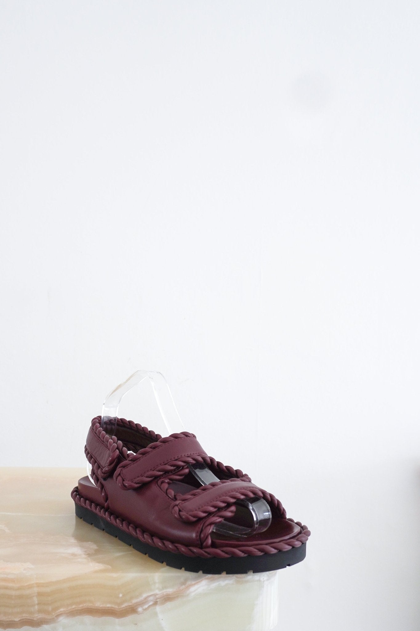 Bottega Veneta Burgundy Braided Jack Flat Sandals RRP £800 | Authentic Preloved - Reloved Again