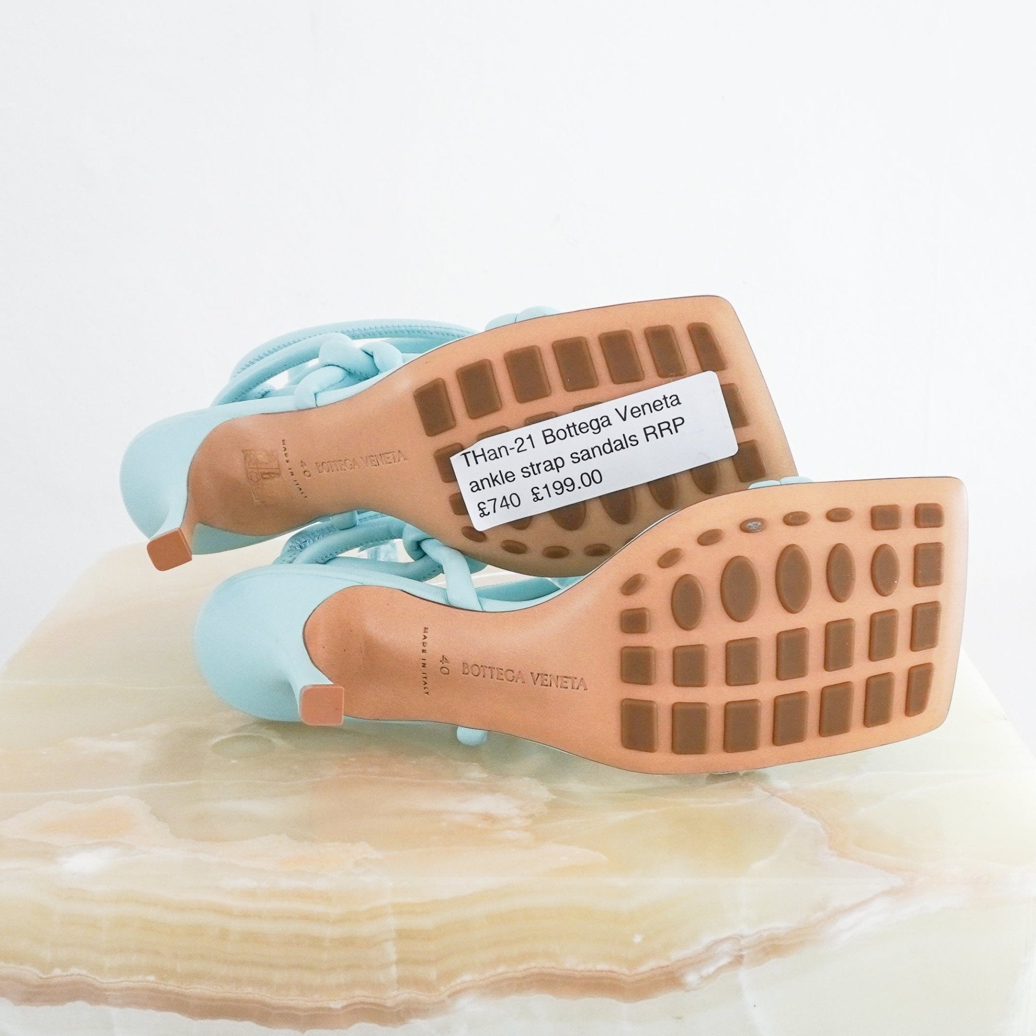 Bottega Veneta Dream Knotted Leather Sandals in Baby Blue RRP £740 | Authentic Preloved - Reloved Again