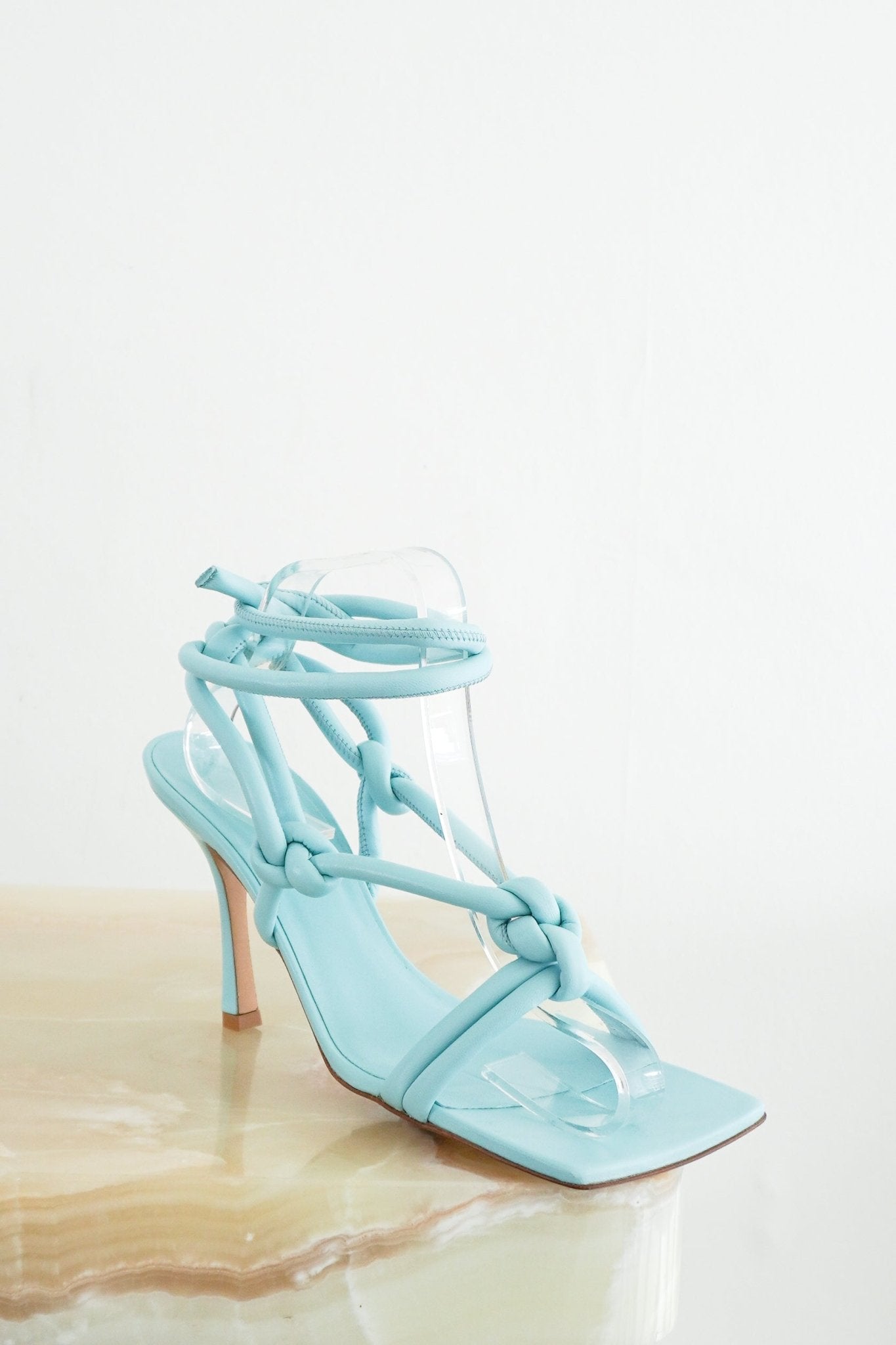 Bottega-Veneta-Dream-Knotted-Leather-Sandals-in-Baby-Blue-front-picture-Chelsea-London