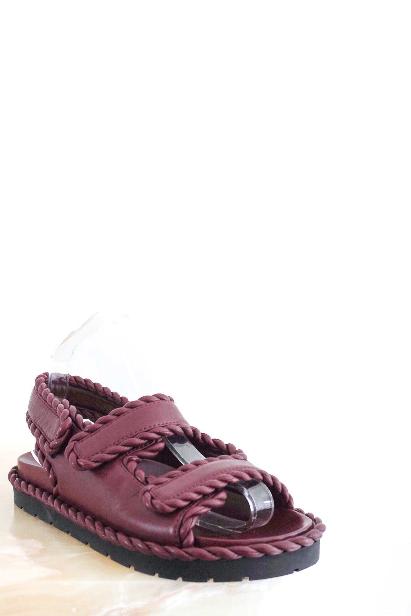 Bottega Veneta Burgundy Braided Jack Flat Sandals RRP £800 | Authentic Preloved - Reloved Again