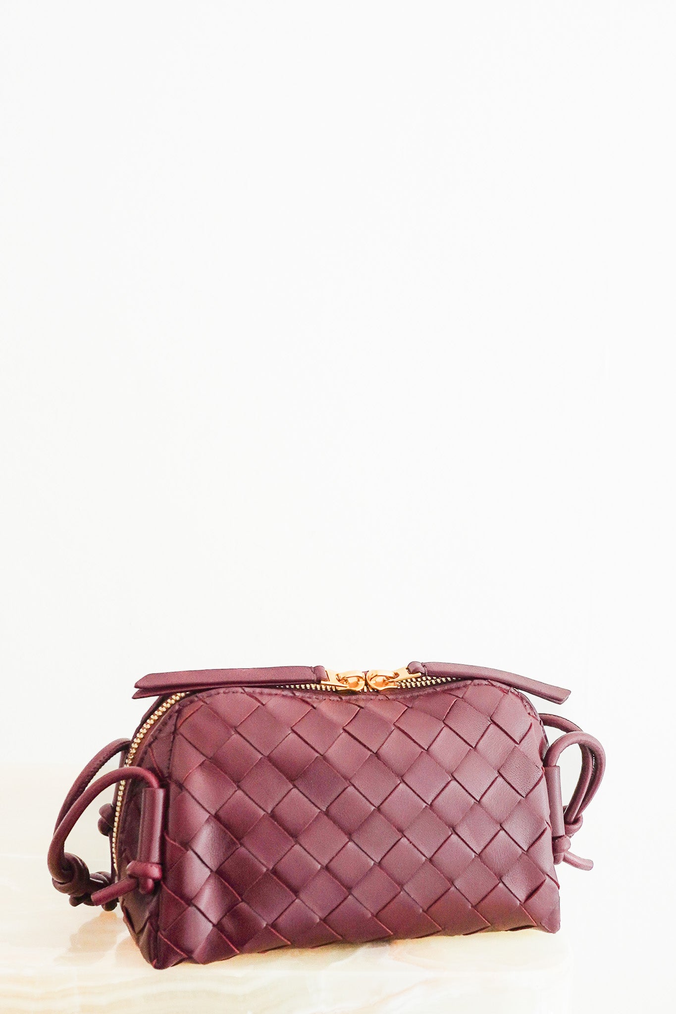 Bottega Veneta Intreciatto Concert Crossbody Bag in Burgundy (RRP £1730) | Authentic Preloved - Reloved Again