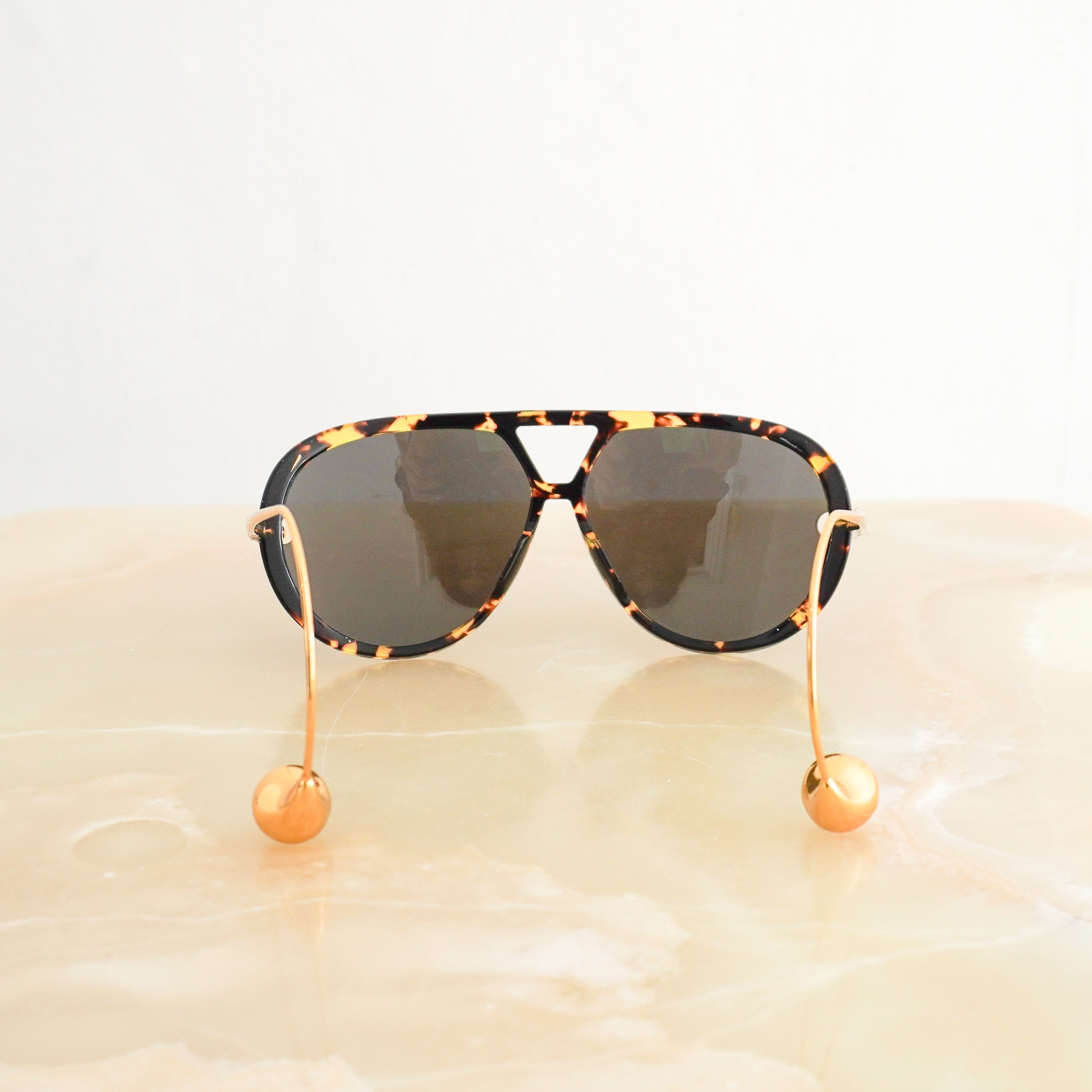 Bottega Veneta Tortoiseshell Drop Aviator Sunglasses back photo chelsea london