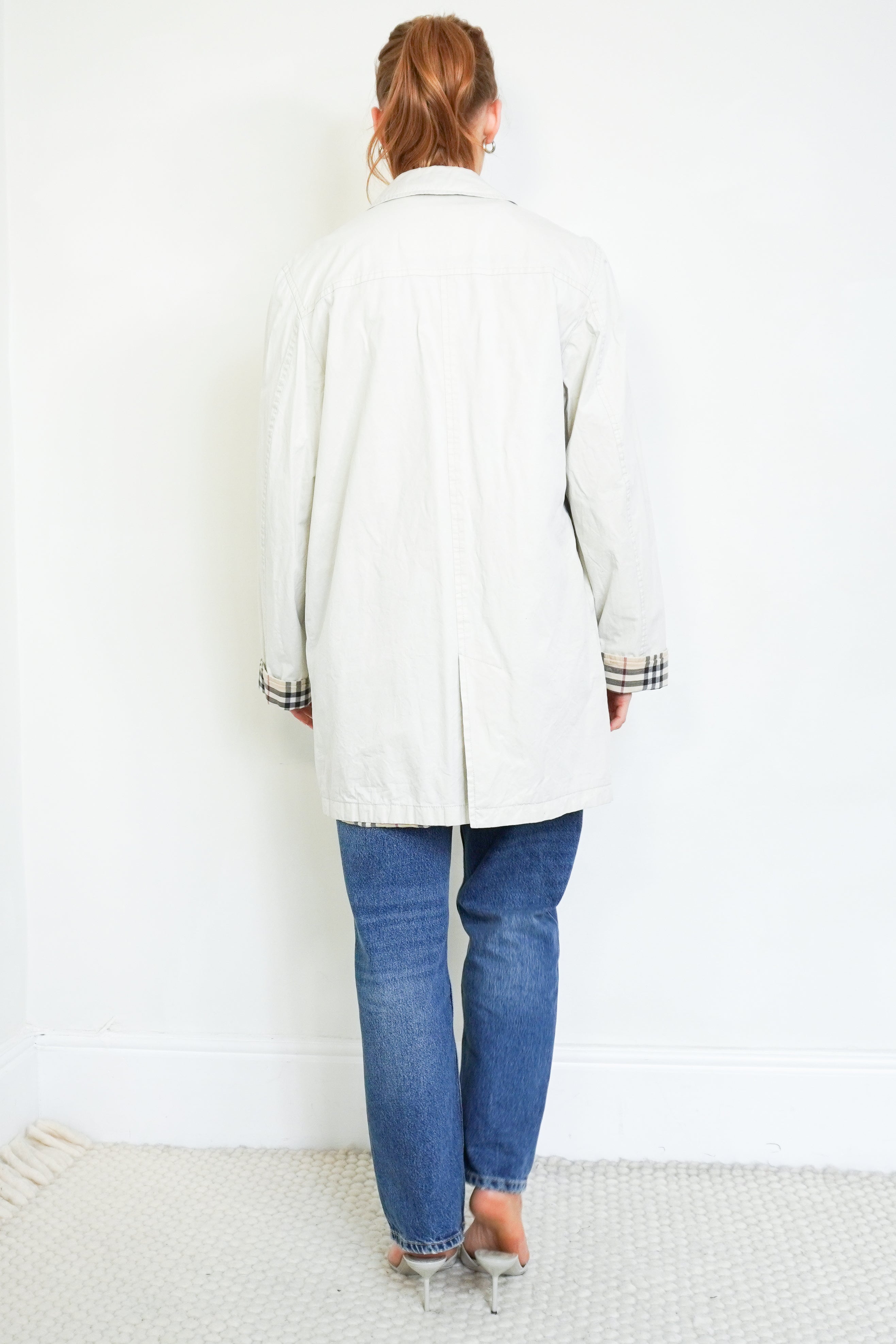 Burberry London Light Cream Cotton Car Coat back photo chelsea london