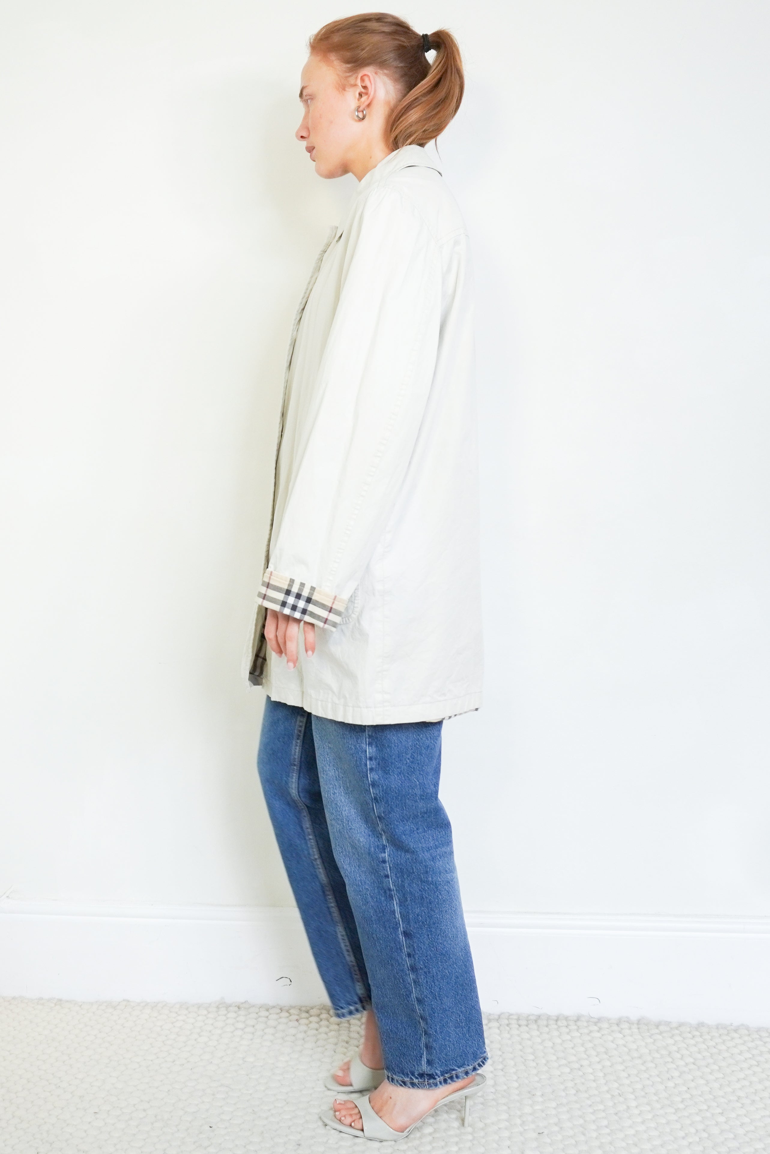 Burberry London Light Cream Cotton Car Coat side photo chelsea london