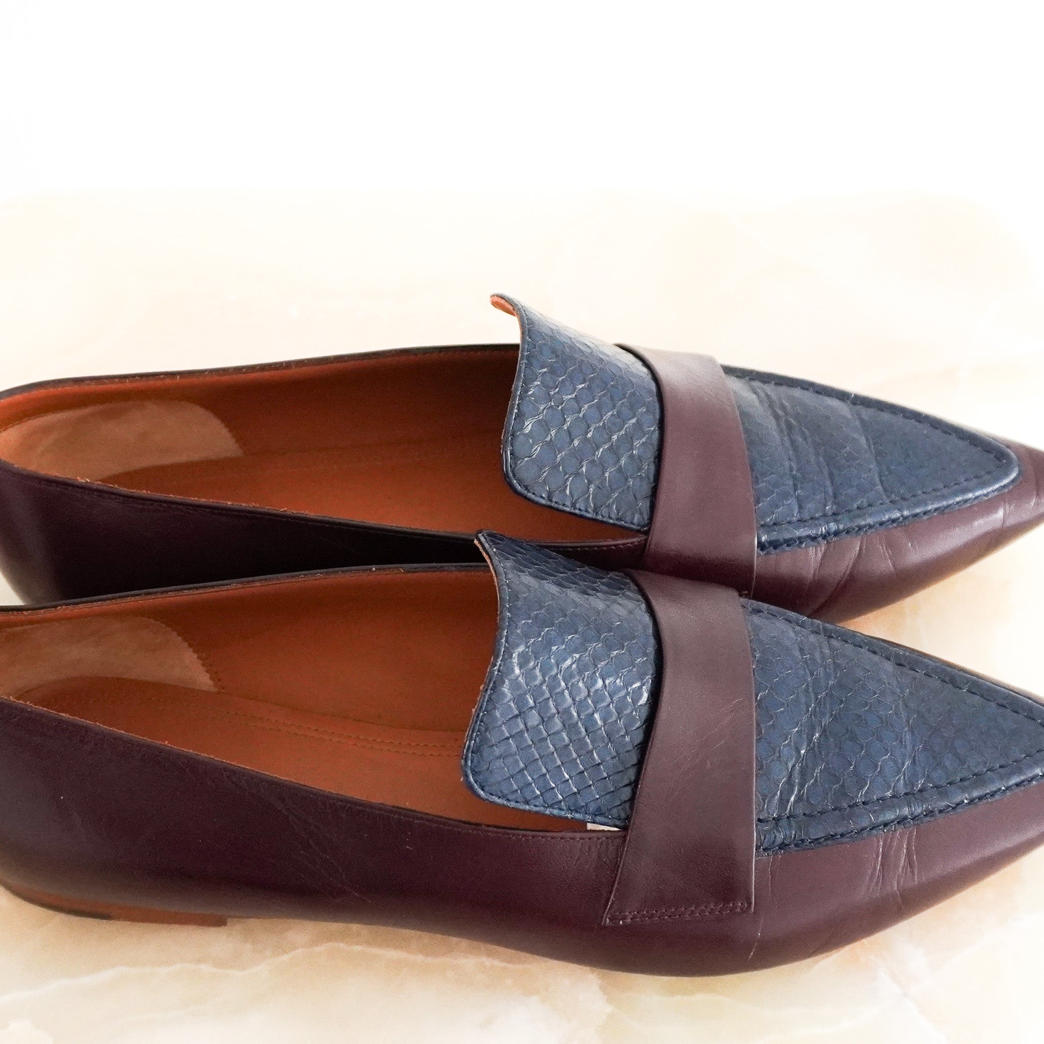 CELINE Brown And Navy Pointed Loafers RRP £850 | Authentic Preloved - Reloved Again