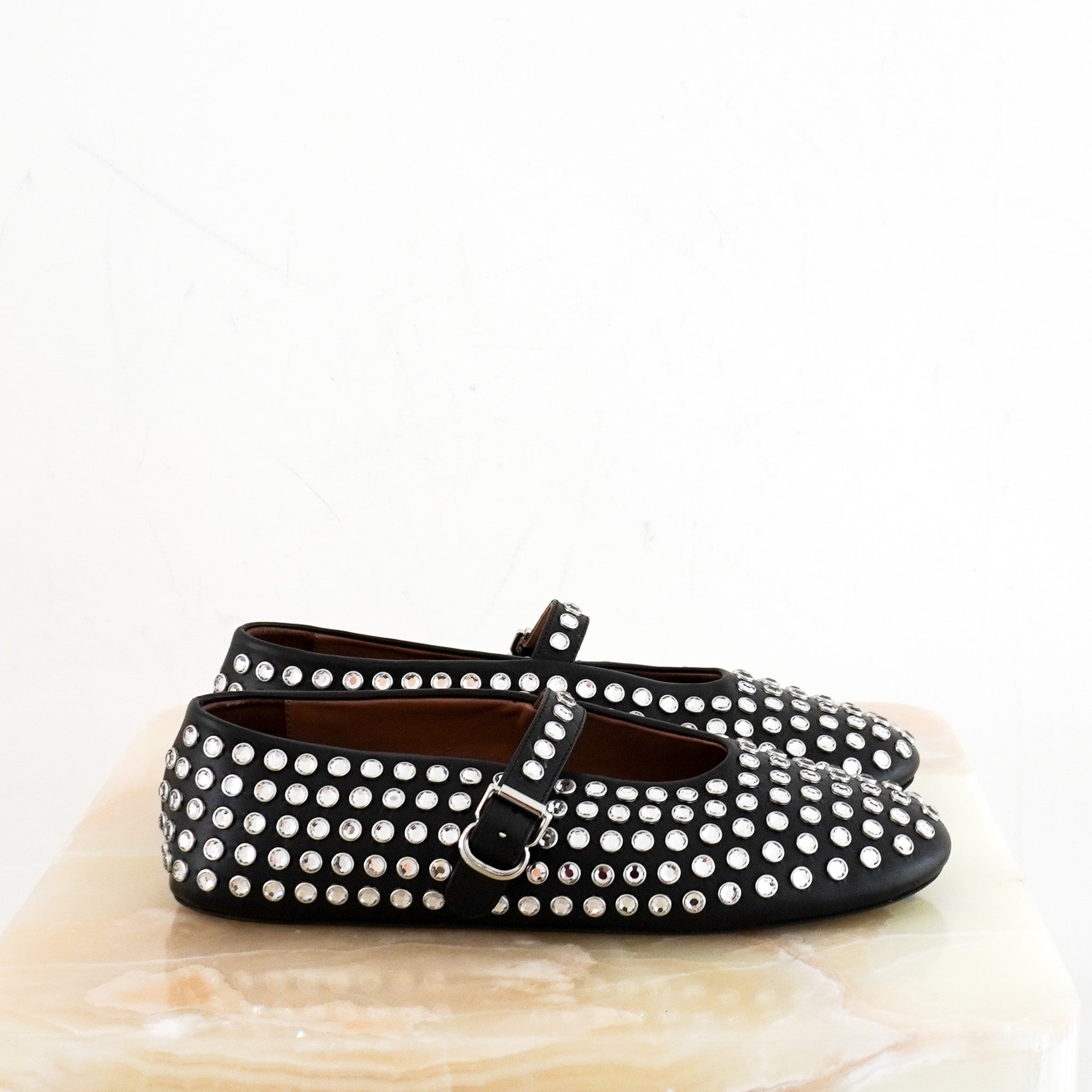 CURRENT SEASON ALAIA Strass Ballet Flats in Black RRP £950 | Authentic Preloved - Reloved Again