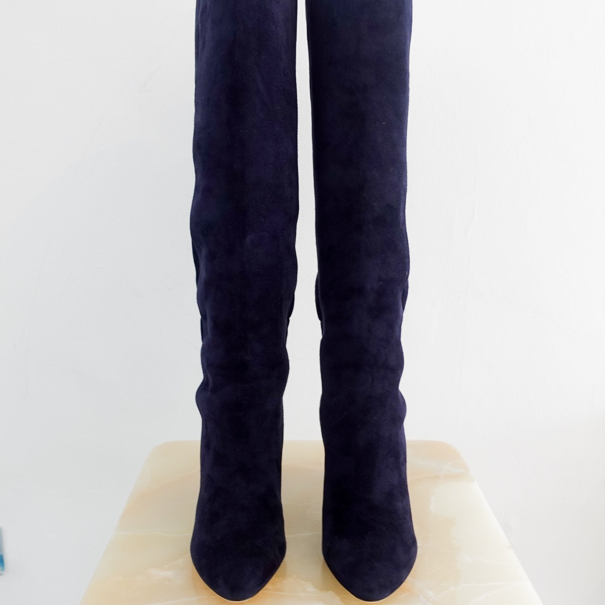 CURRENT SEASON Dior Navy Knee High Suede heeled Boots RRP £1600 | Authentic Preloved - Reloved Again