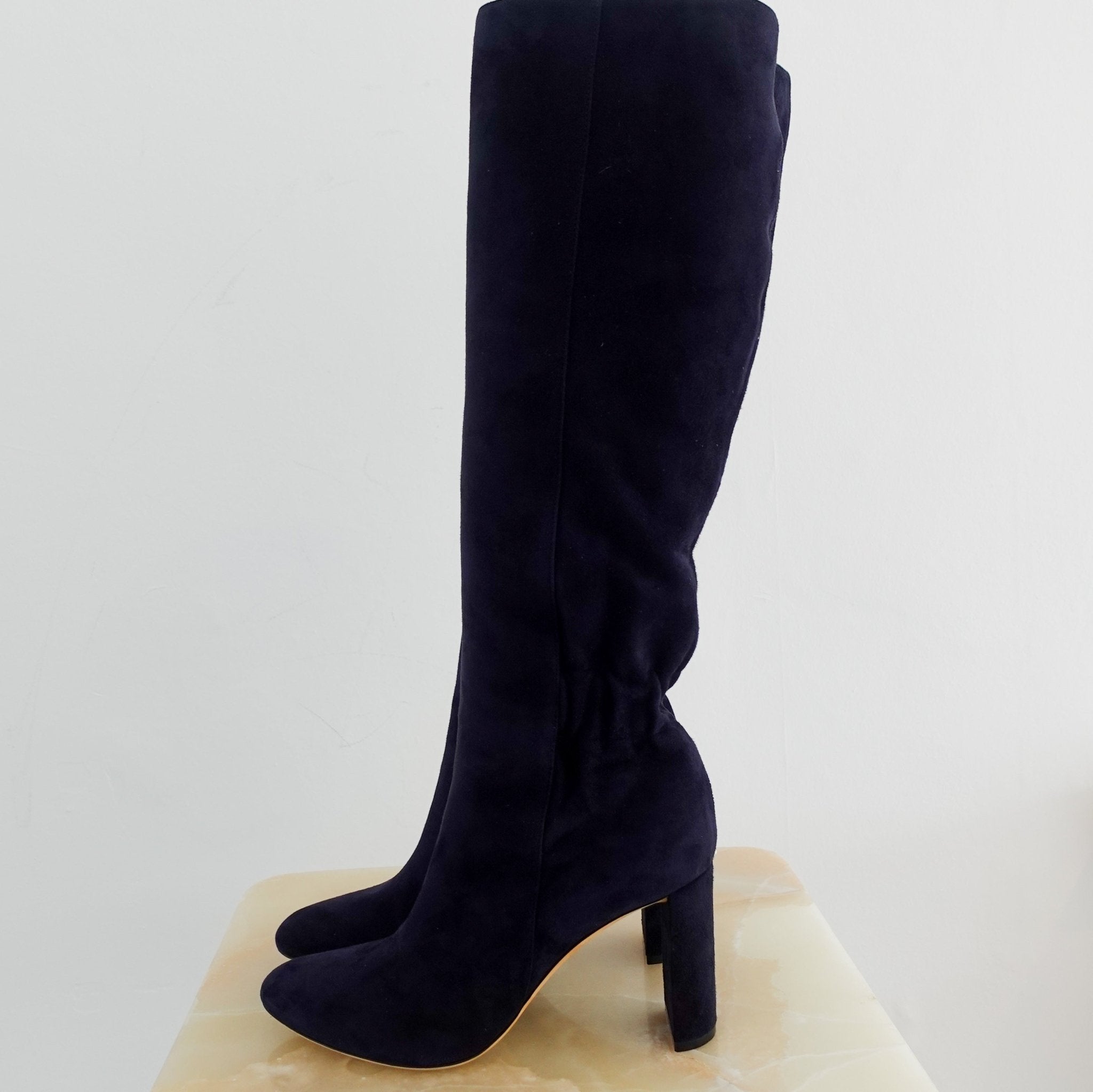 CURRENT SEASON Dior Navy Knee High Suede heeled Boots RRP £1600 | Authentic Preloved - Reloved Again