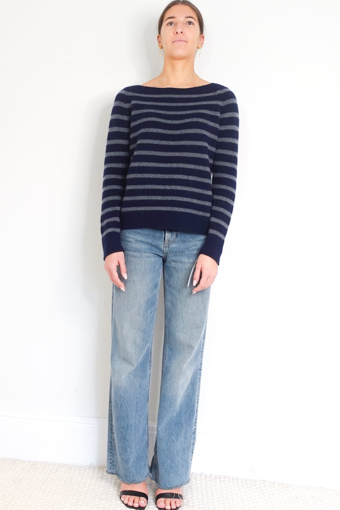 CURRENT SEASON Jigsaw Navy & Grey Striped Jumper RRP £159 | Authentic Preloved - Reloved Again