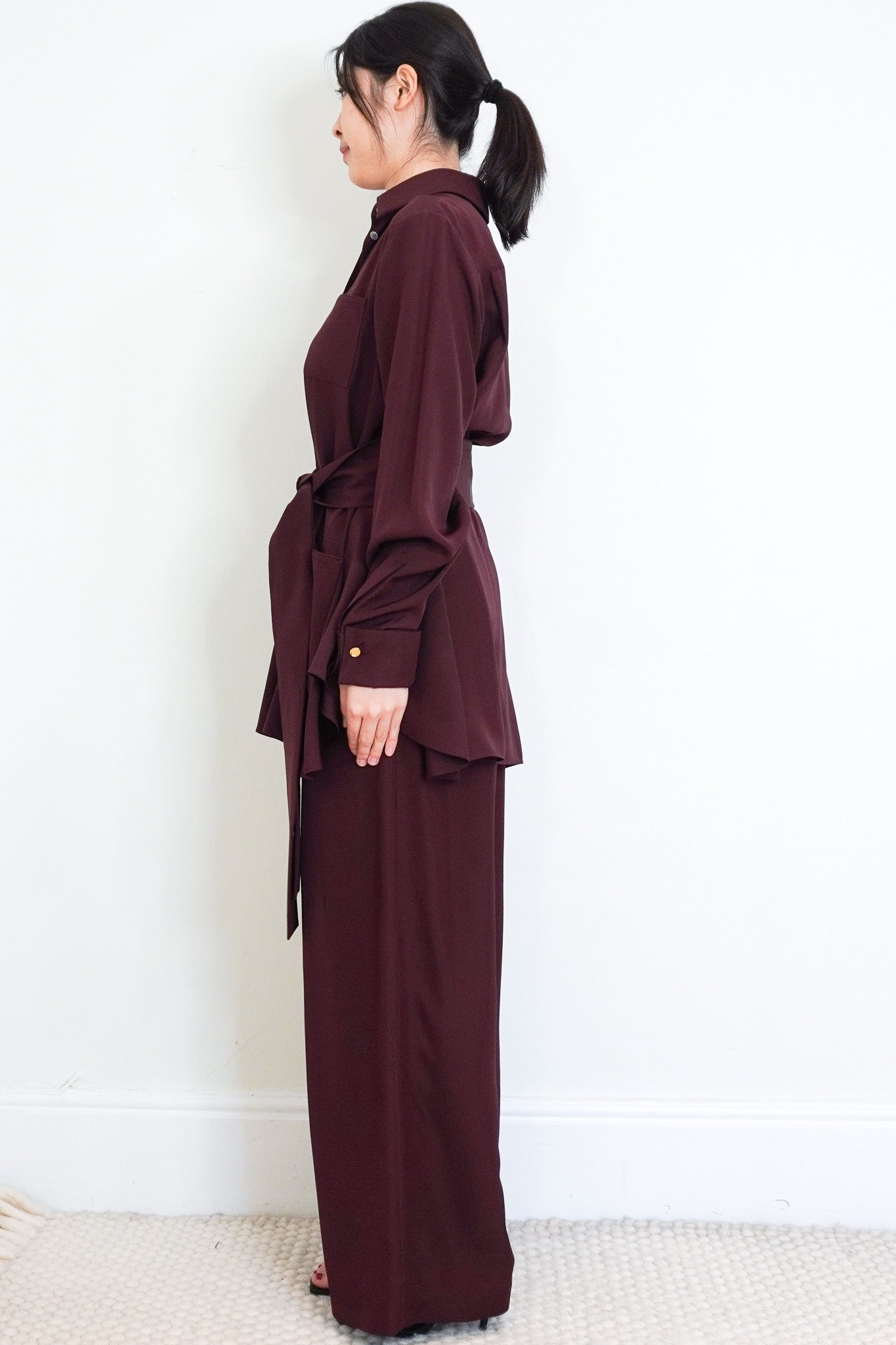 CURRENT-SEASON-Loewe-Burgundy-Belted-Blouse-in-Silk-side-picture