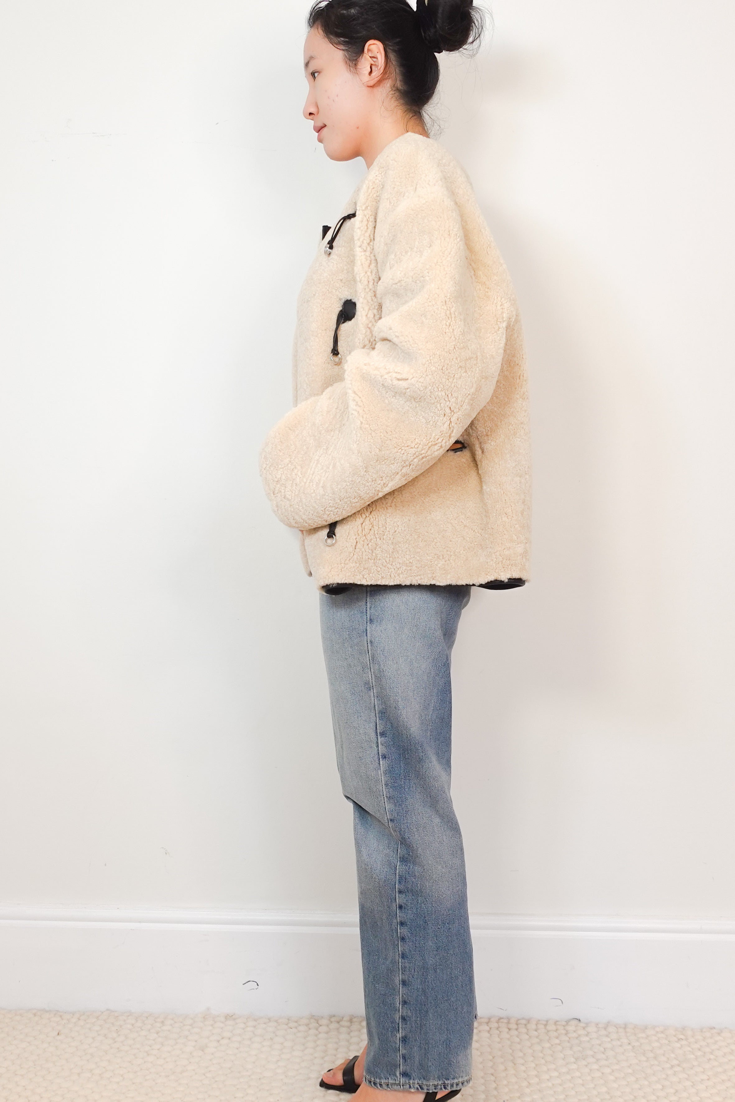 CURRENT-SEASON-Toteme Cream-Teddy-Shearling-Jacket-side-picture-Chelsea-London