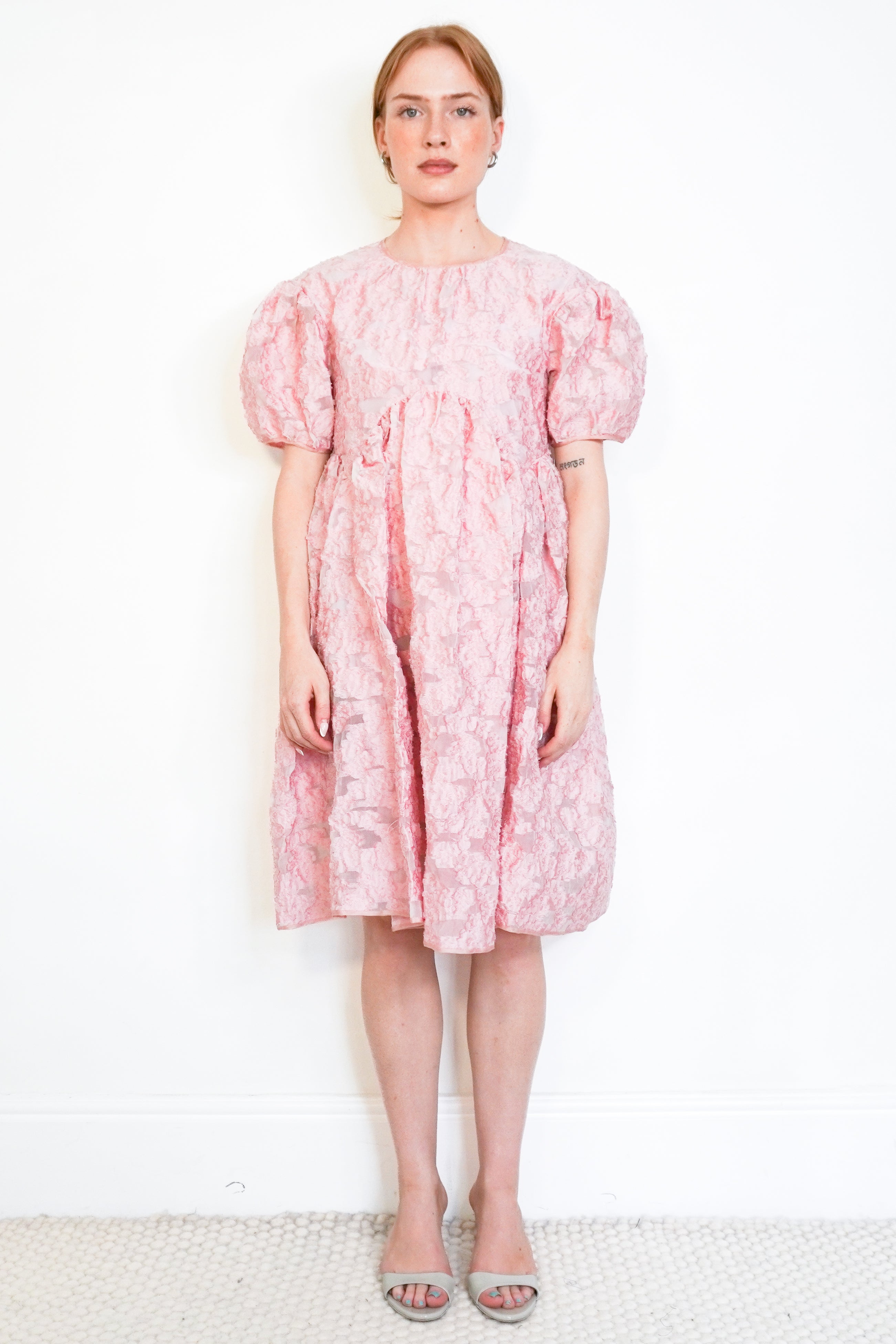 Cecilie Bahnsen Ammi Floral Cloqué Dress in Pink front photo chelsea london