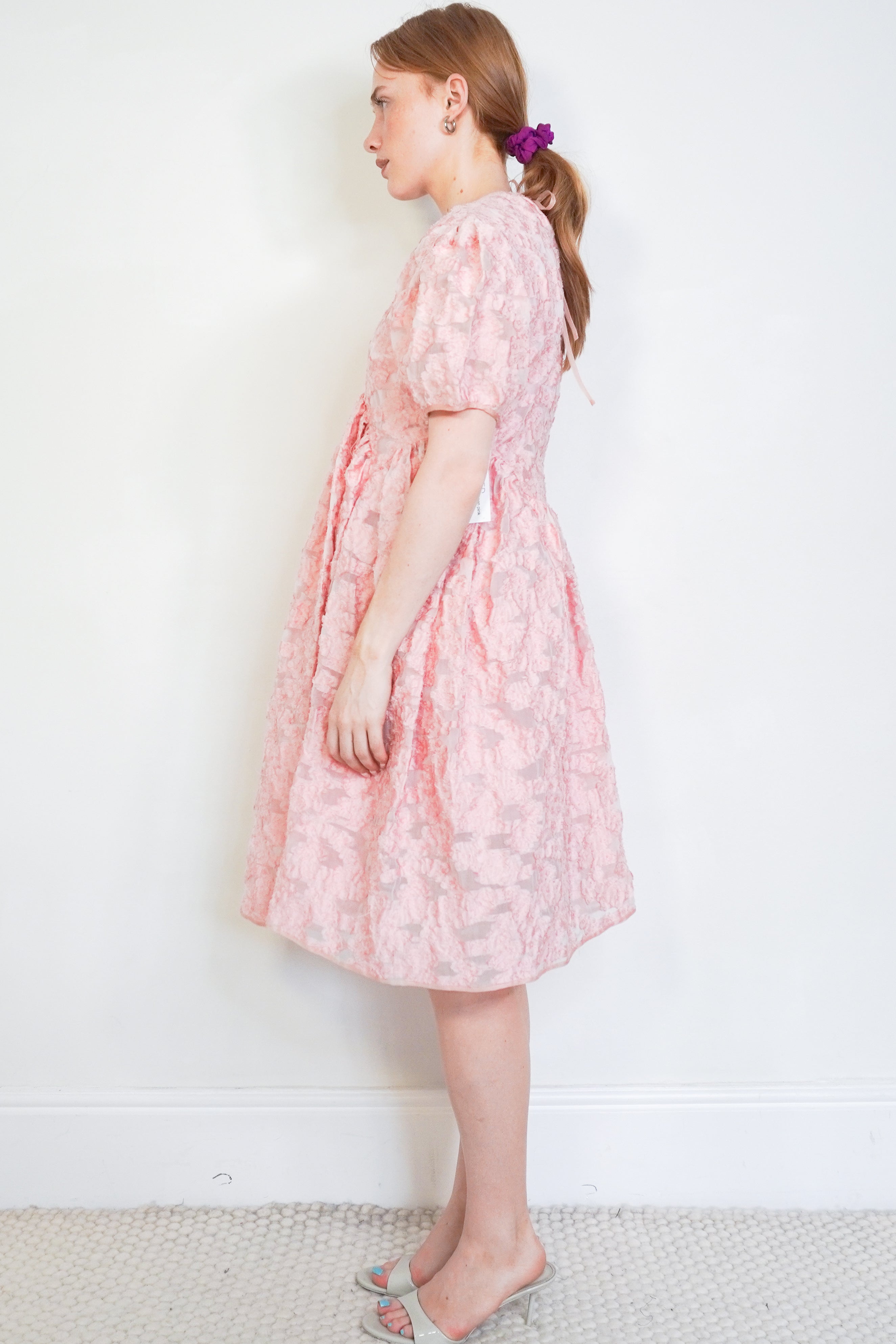 Cecilie Bahnsen Ammi Floral Cloqué Dress in Pink side photo chelsea london