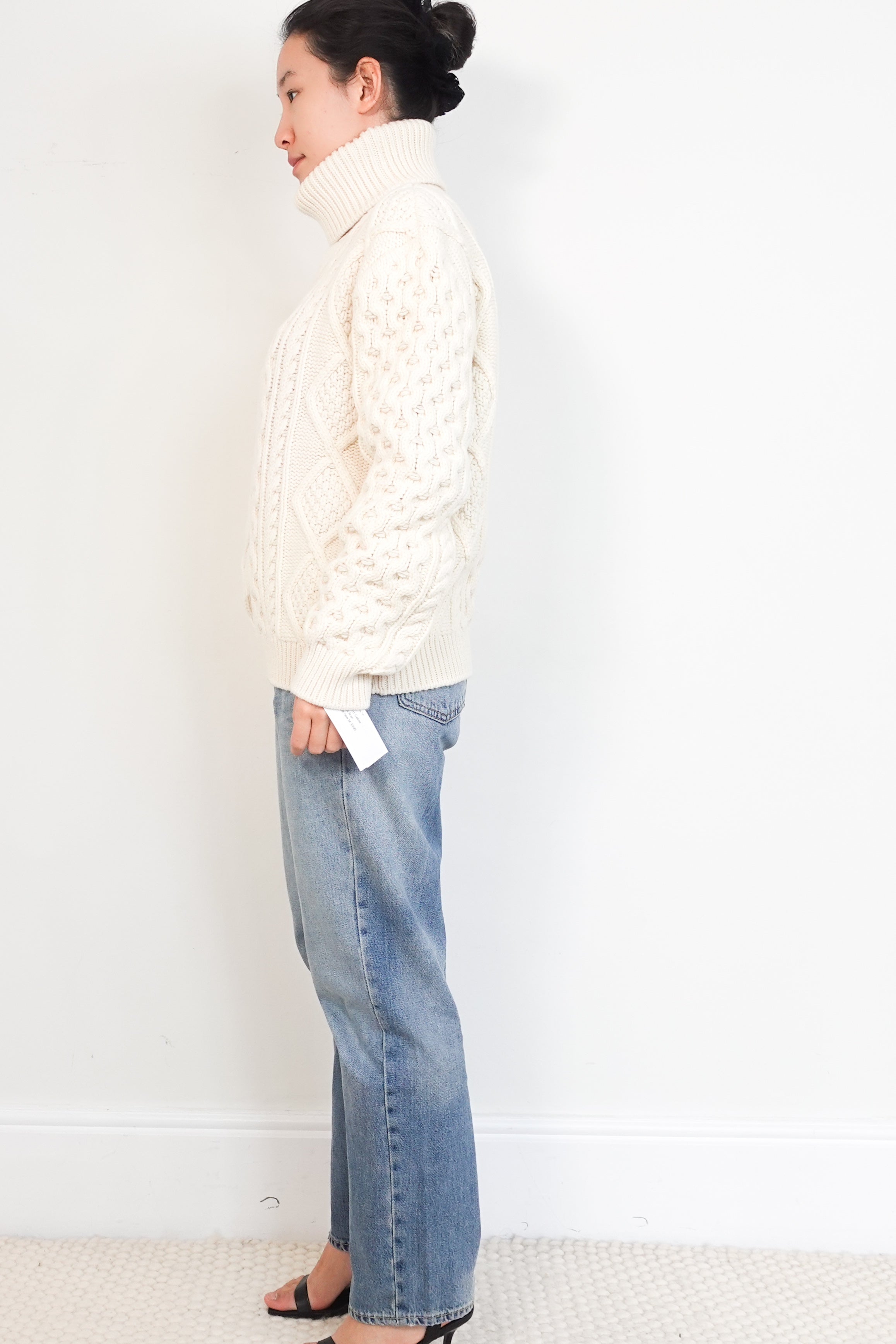 Celine-Cream-High-Neck-Aran-Chunky-Knit-Jumper-side-picture-Chelsea-London
