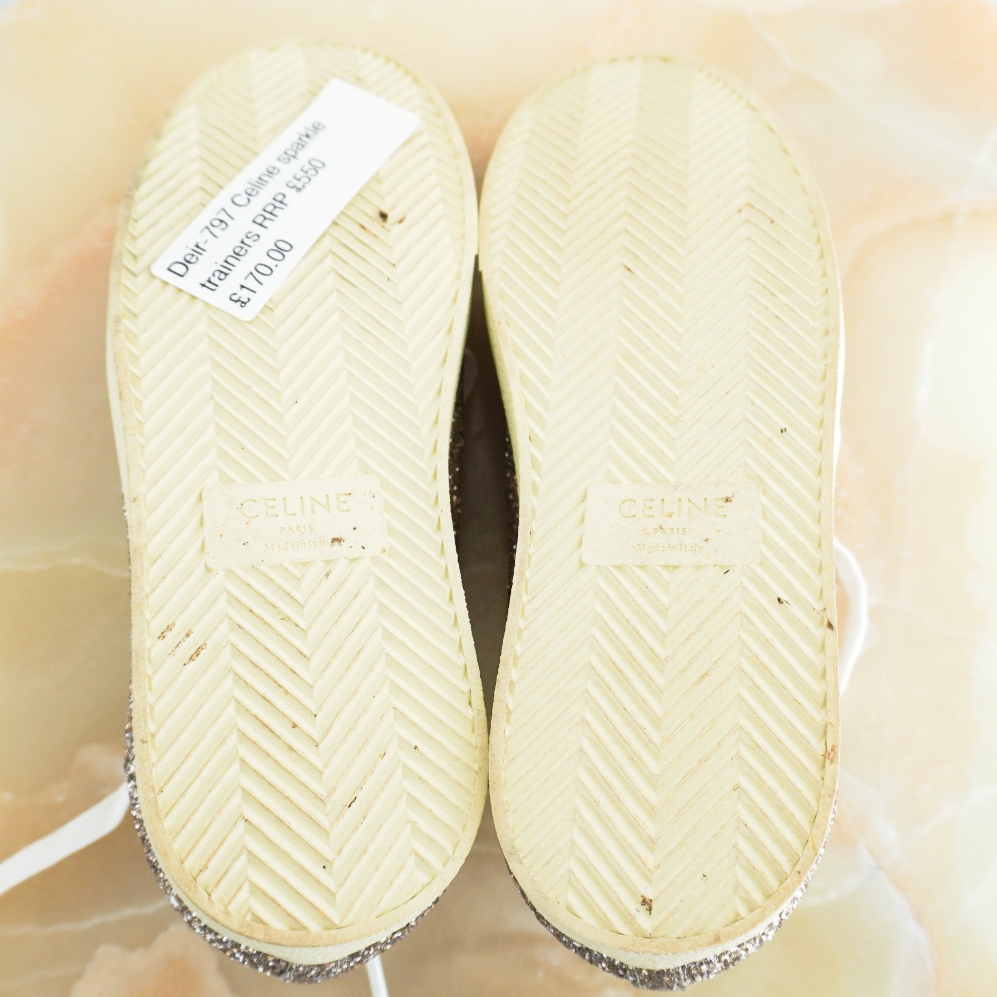 Celine Gold Glitter Low Top Triomphe Trainers RRP £550 | Authentic Preloved - Reloved Again