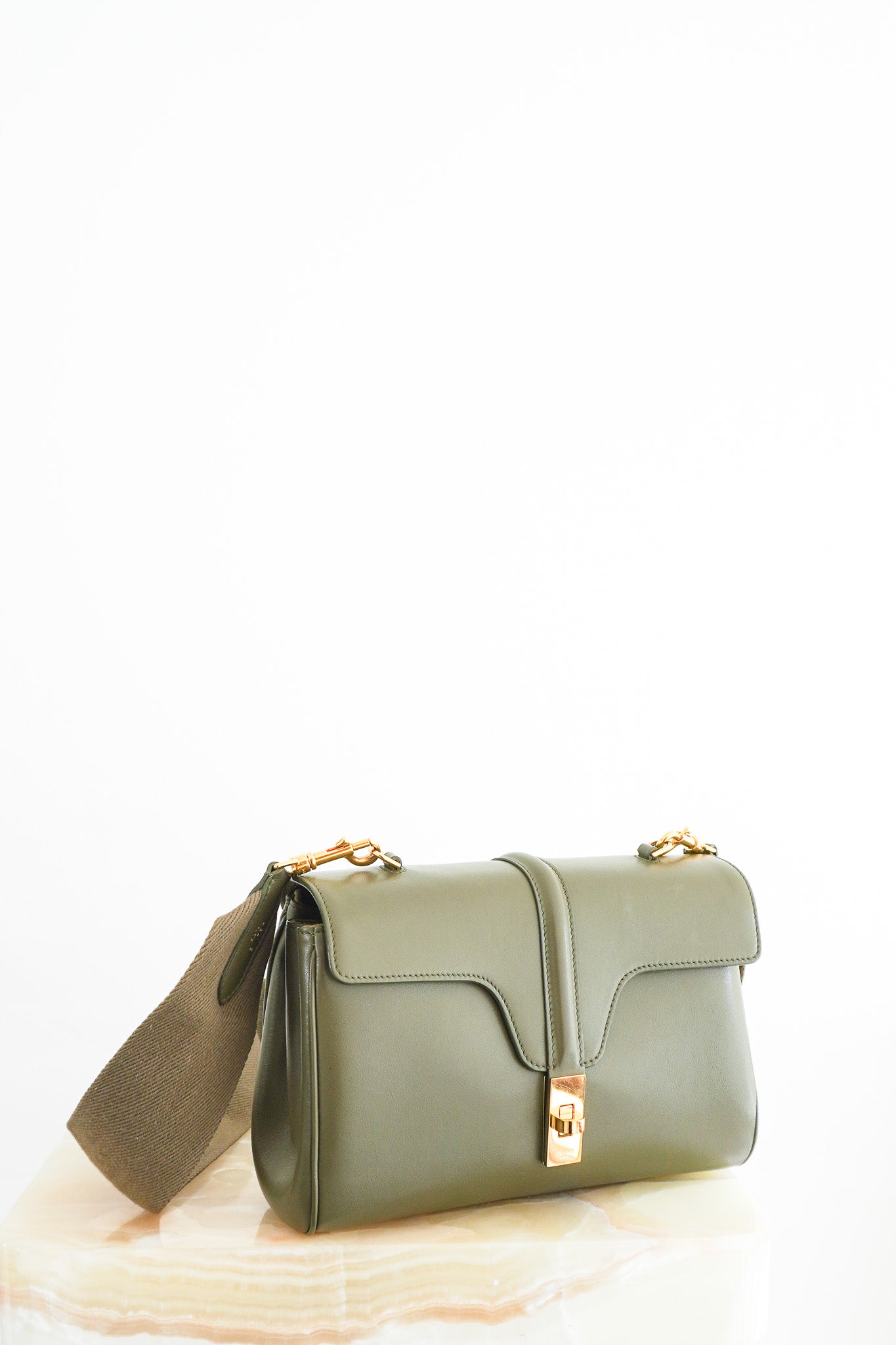 Celine-Teen-16-Soft-Calfskin-Bag-in-Green-front-picture-chelsea-london