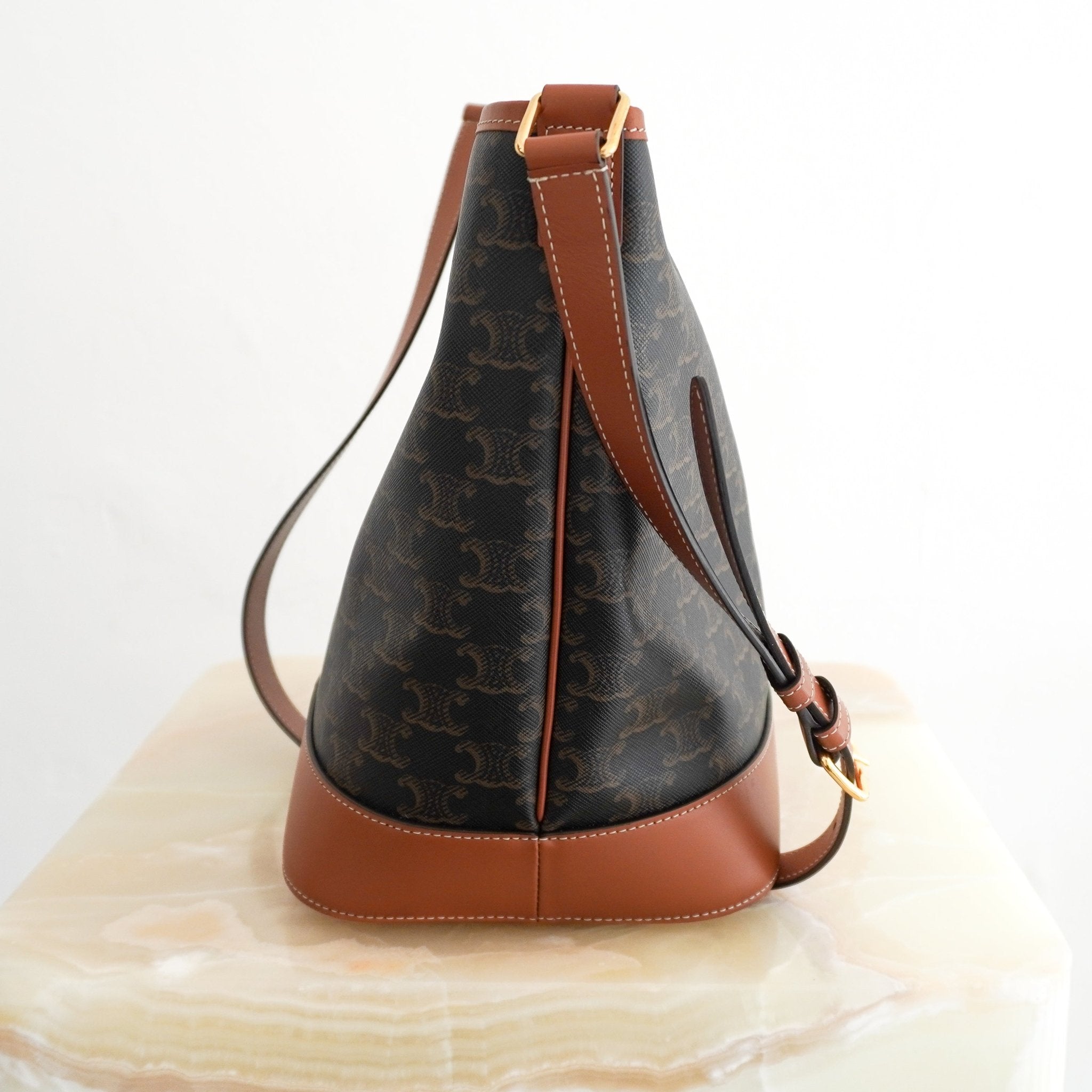 CURRENT SEASON Celine Medium Bucket Bag in Triomphe Canvas and Calfskin (RRP £1400) | Authentic Preloved - Reloved Again