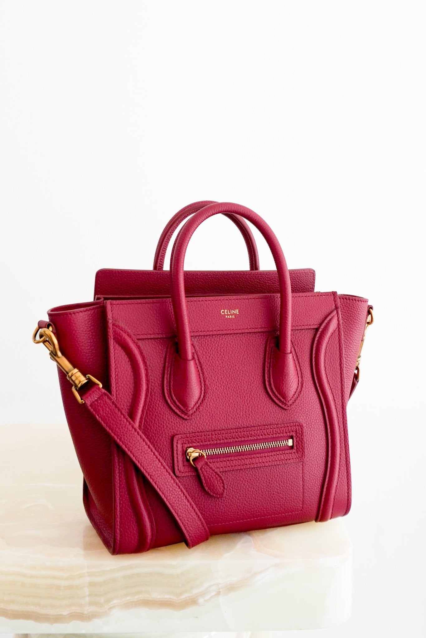 Celine Nano Luggage Bag in Raspberry Drummed Calfskin (RRP £1750) | Authentic Preloved - Reloved Again