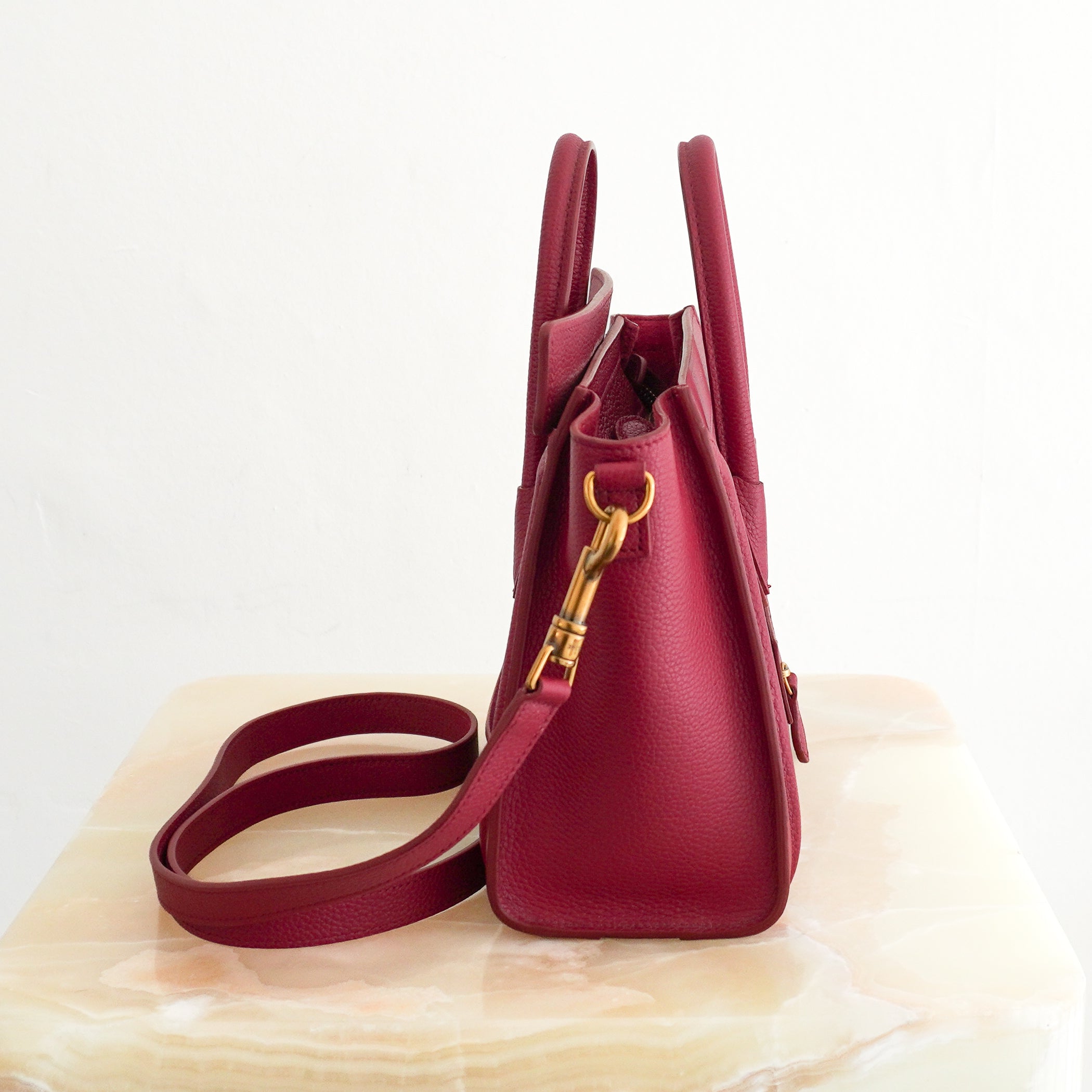Celine Nano Luggage Bag in Raspberry Drummed Calfskin (RRP £1750) | Authentic Preloved - Reloved Again