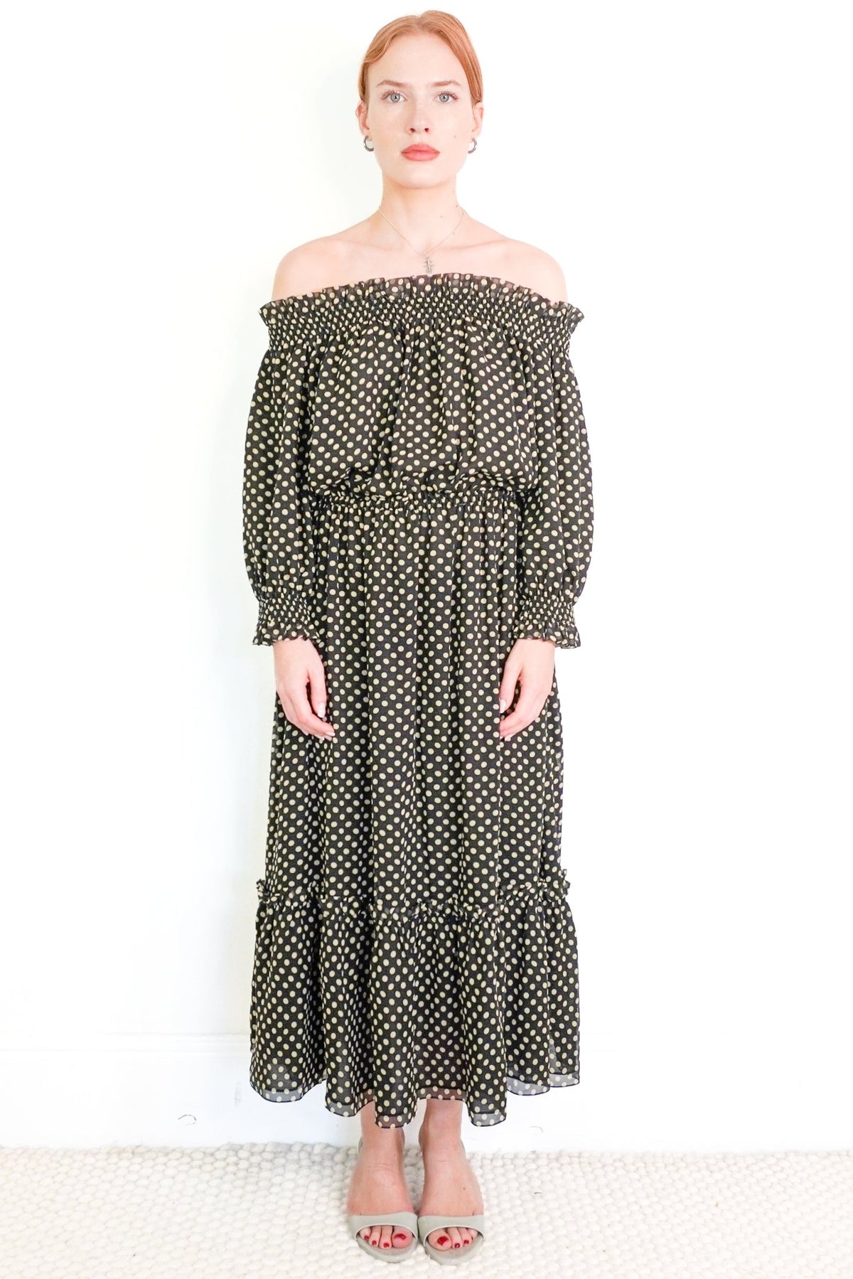Celine Polka Dot Off Shoulder Dress (RRP £1200) | Authentic Preloved - Reloved Again