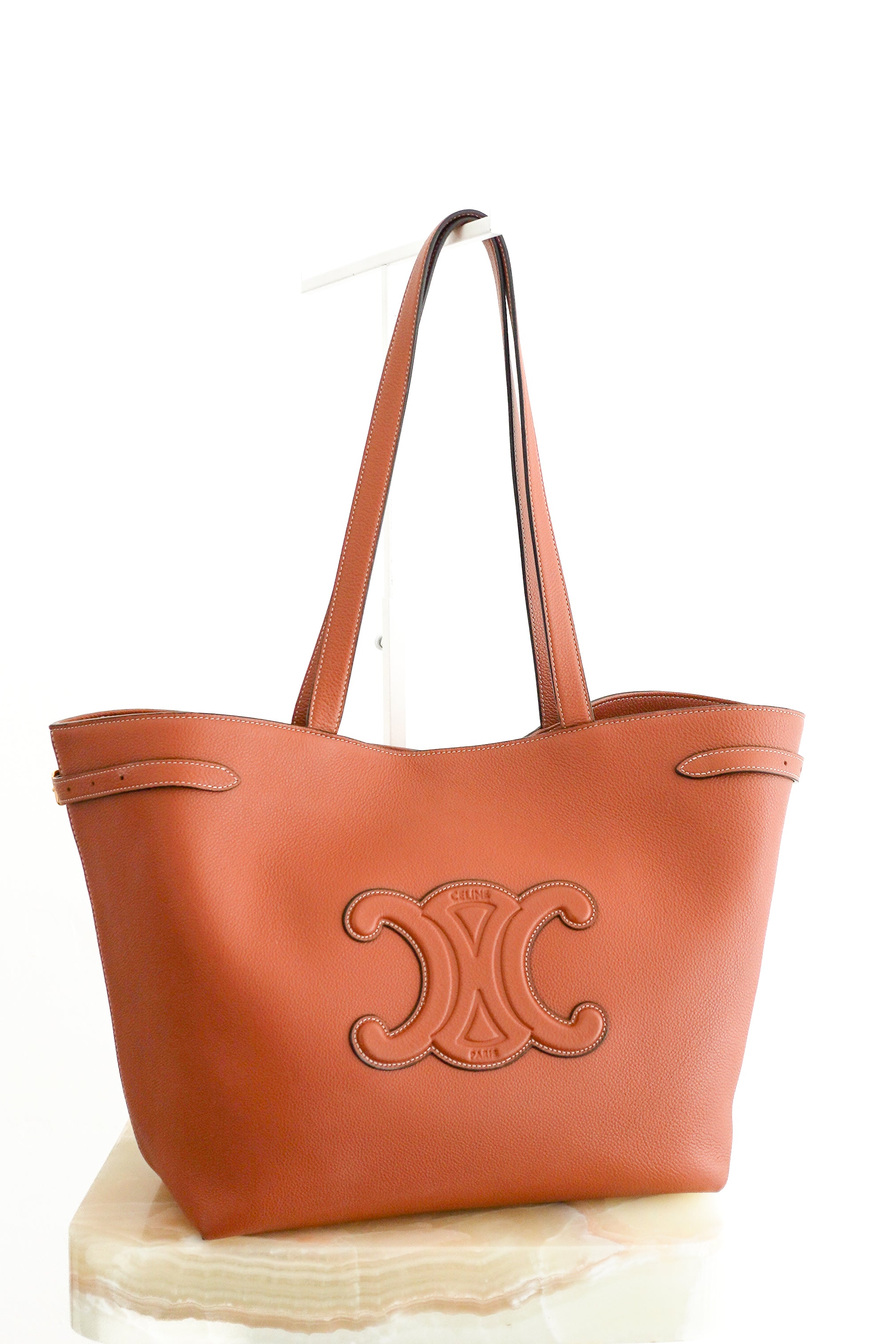 Celine Triomphe Cabas Tote Bag in Brown Grained Calfskin front photo chelsea london