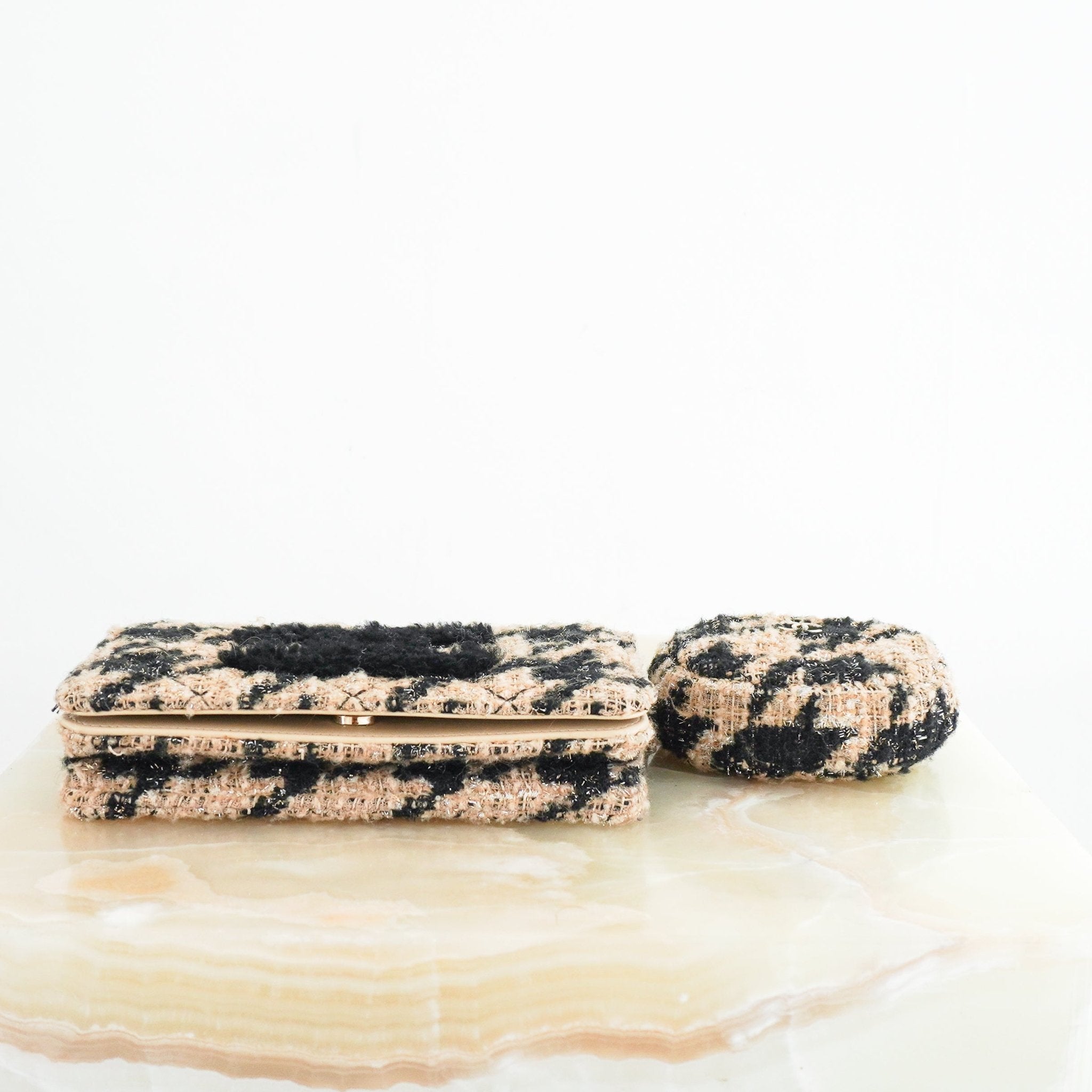 Chanel Beige and Black Houndstooth Tweed Wallet On Chain with Coin Pouch RRP £3500 | Authentic Preloved - Reloved Again